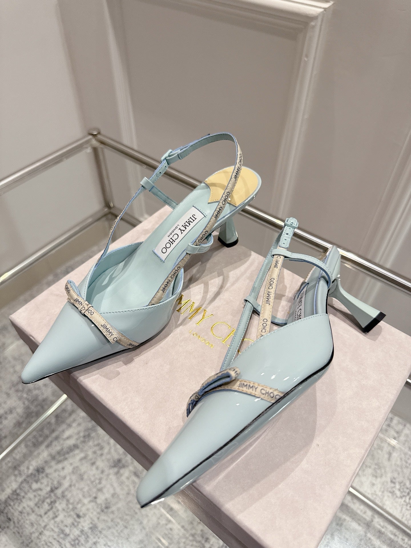 Jimmy Camila Pumps 65mm Light Blue Patent Leather 422445