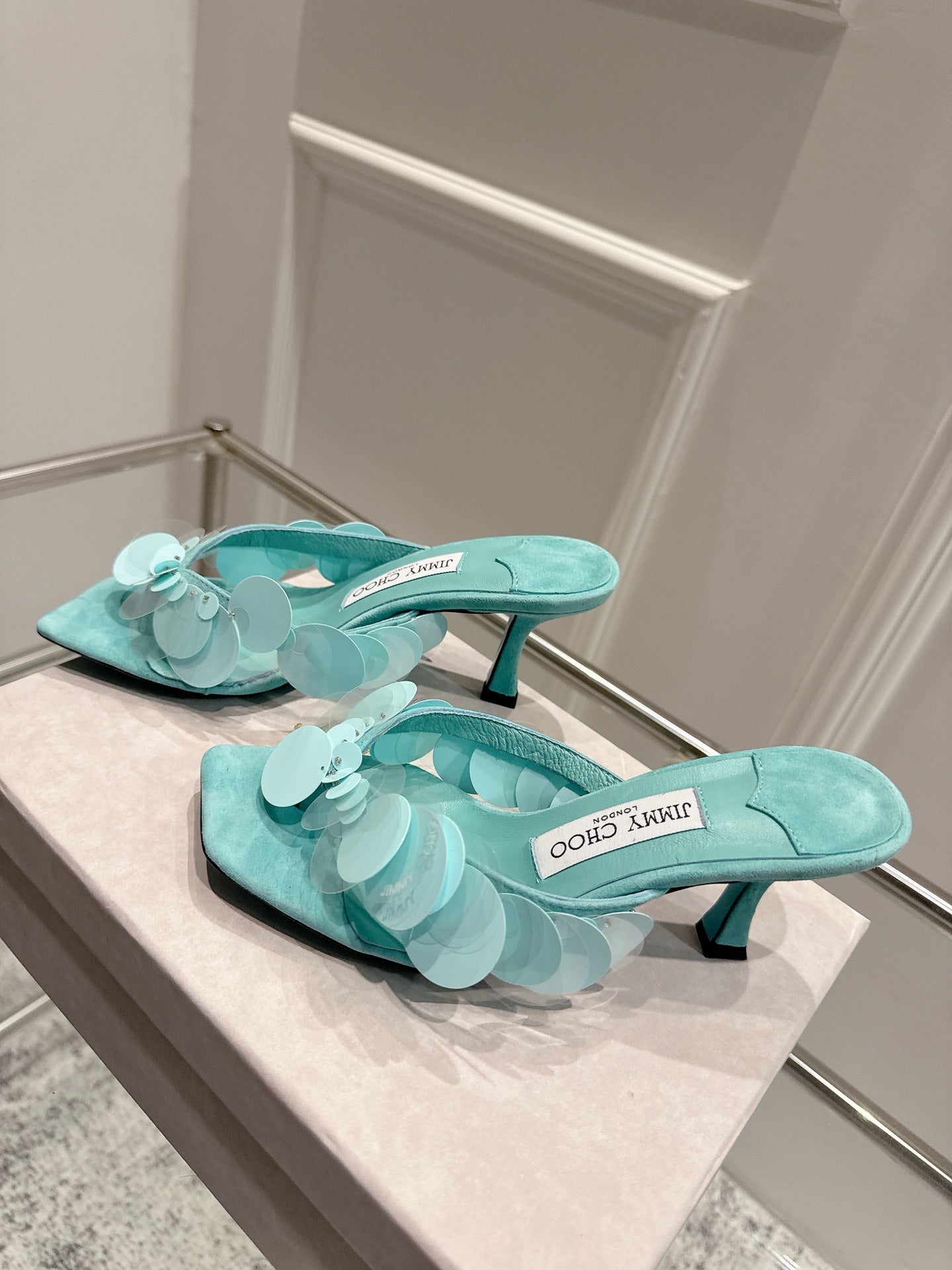 Jimmy Freia Mule 70mm Aqua Green Suede 422449