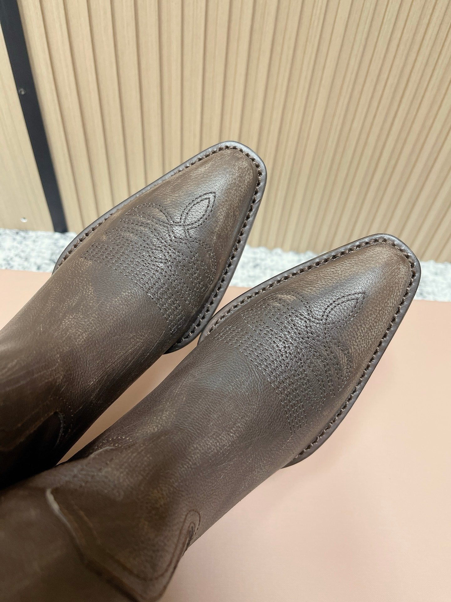 Miumiu Latest FW Western Cowboy Boots Brown Genuine Leather 533965