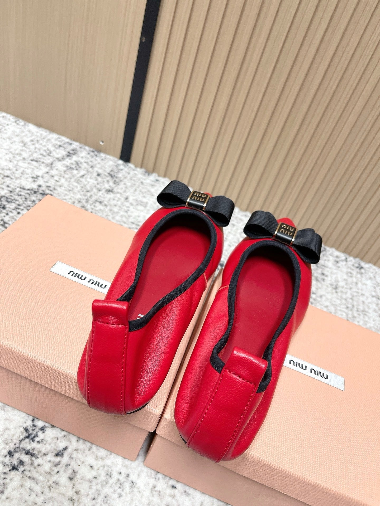 Miu Pointed-Toe Ballet Flats Red Sheepskin 591566