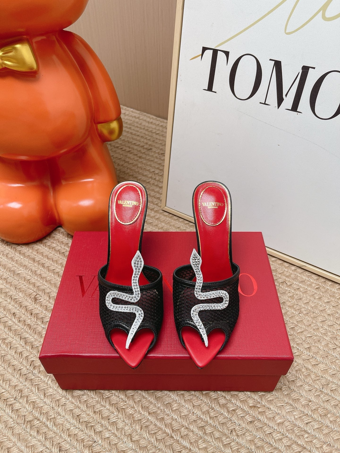 VT 26s Coeur Vipère Sandal 10cm Black Mesh Leather 855266