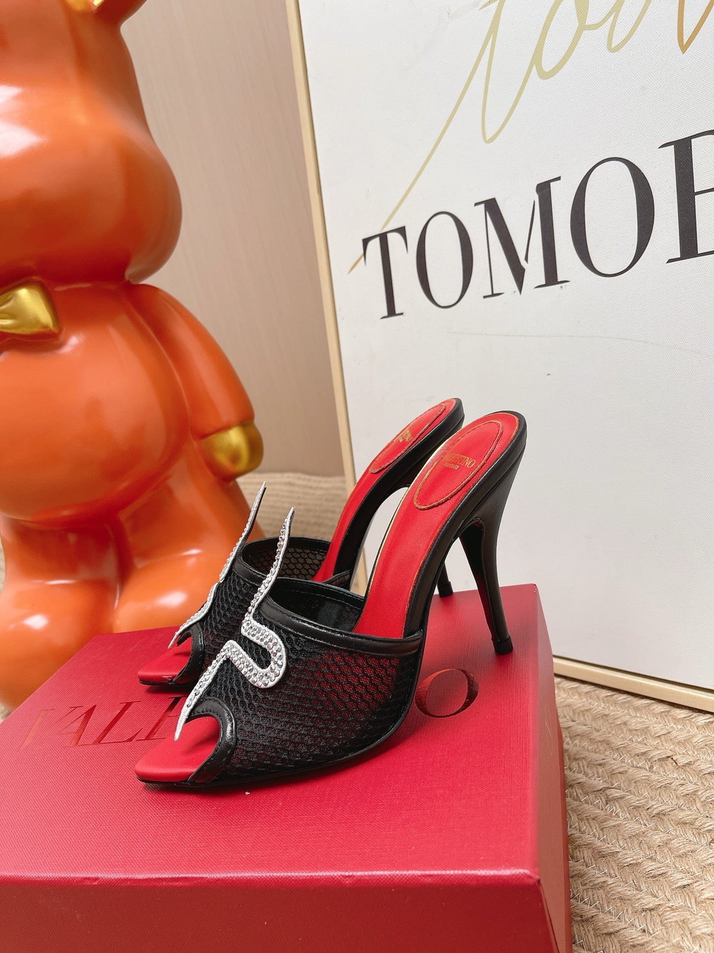 VT 26s Coeur Vipère Sandal 10cm Black Mesh Leather 855266