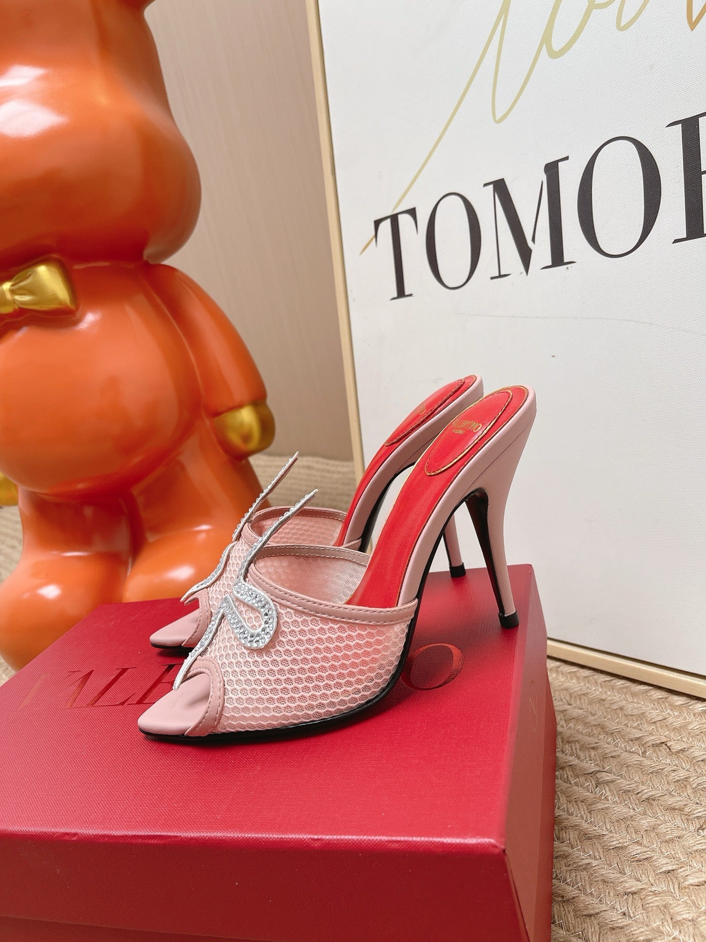 VT 26s Coeur Vipère Sandal 10cm Light Pink Mesh Leather 855267