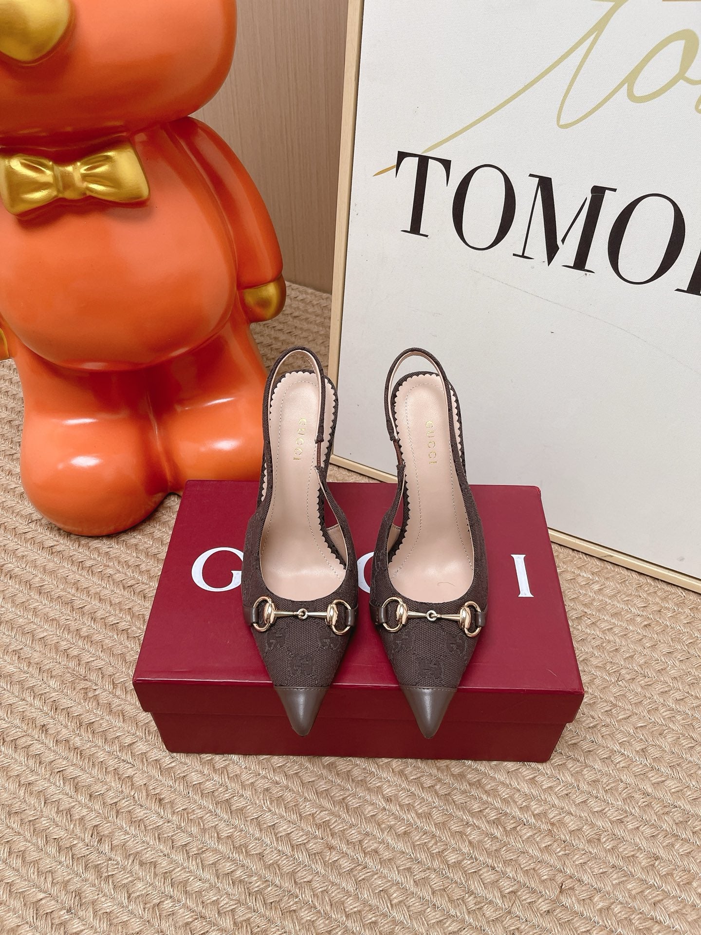 GG 26s Slingback Pump 10.5cm With Horsebit Coffee Leather Canvas 901311