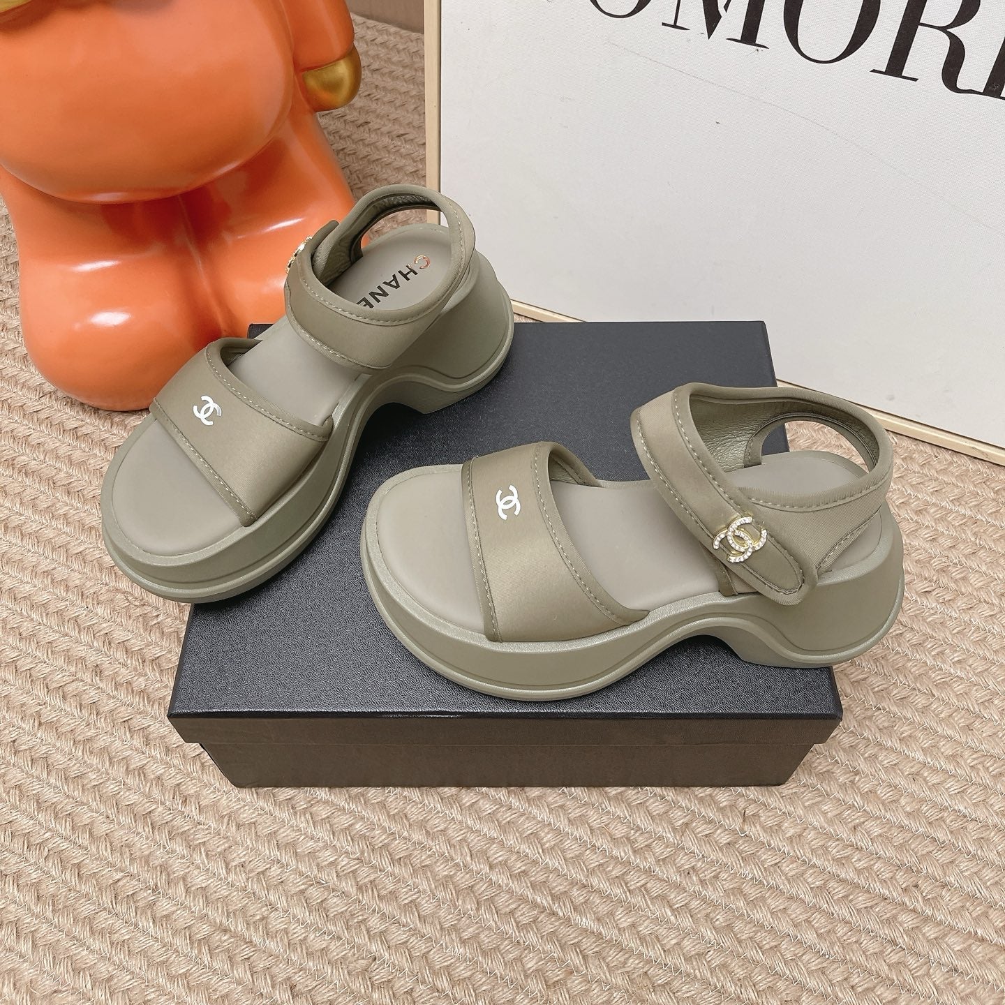 CC 26s Platform Sandals Taupe Satin Rubber 901299
