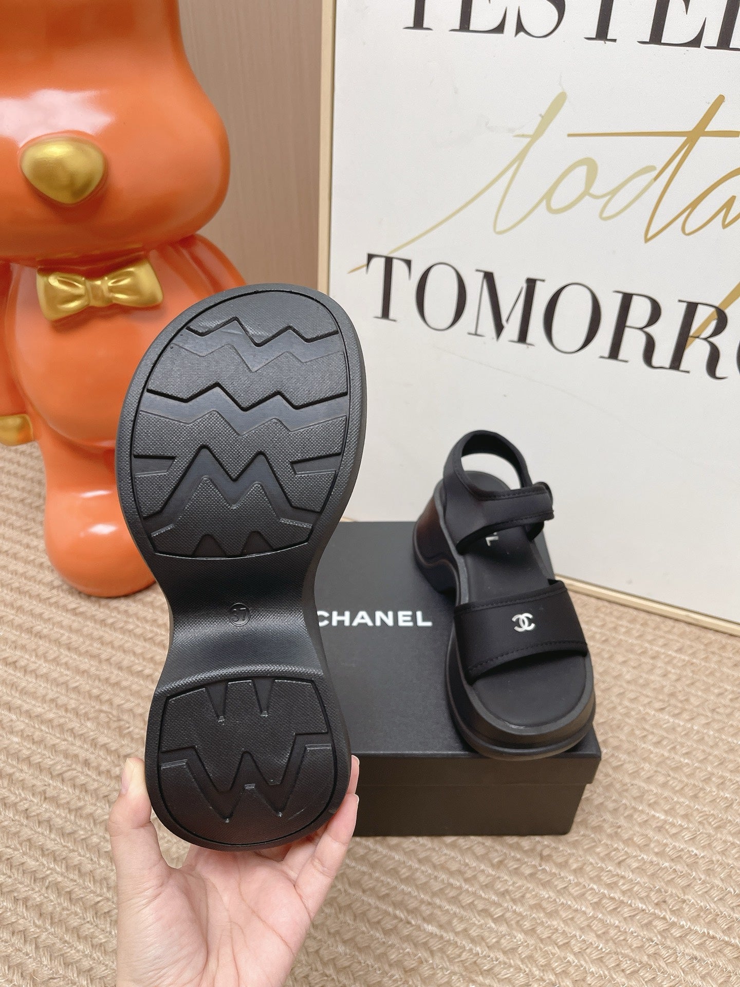 CC 26s Platform Sandals Black Satin Rubber 901300