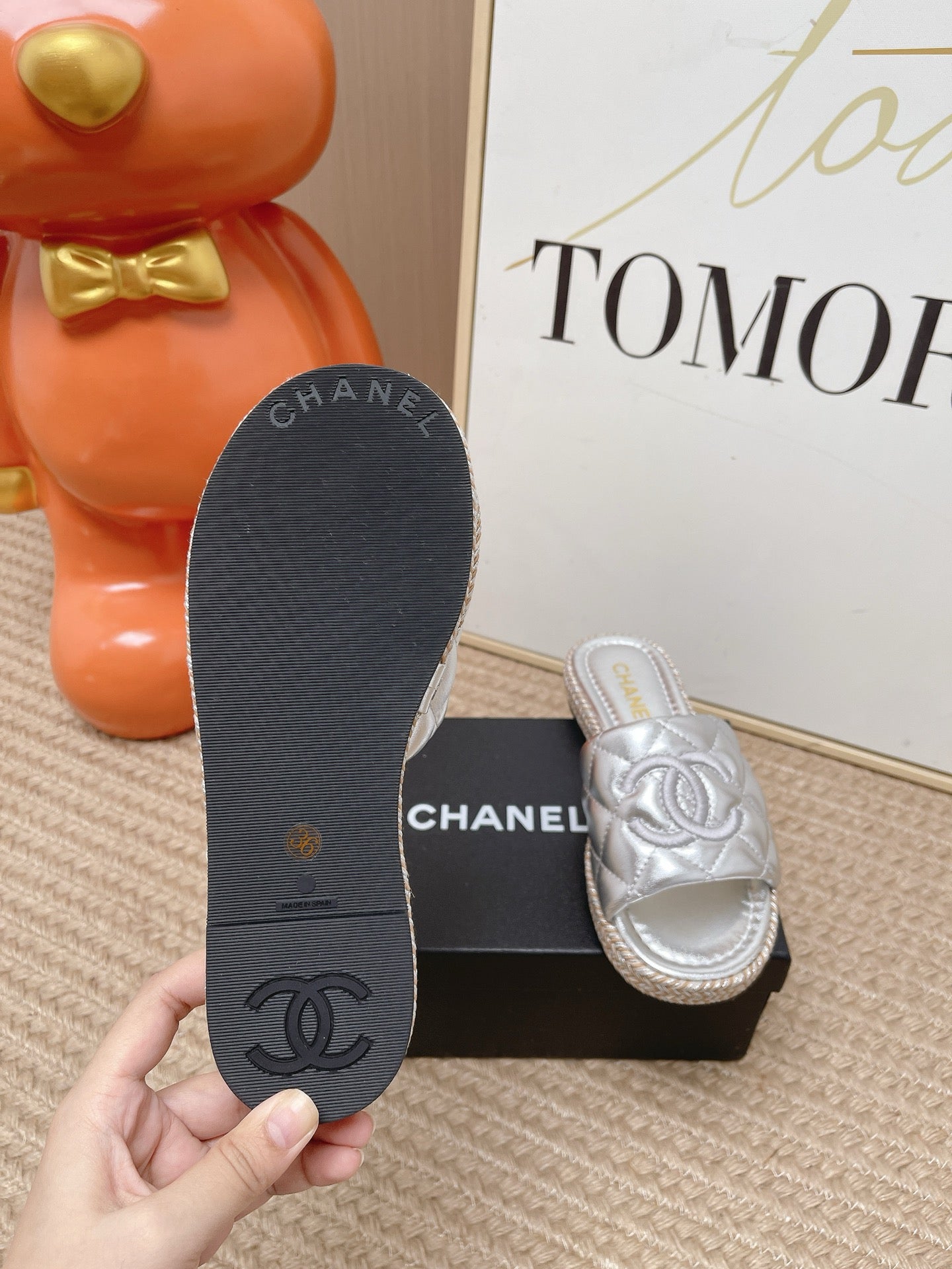 CC 26s Quilted Espadrille Slides Sliver Leather 950788