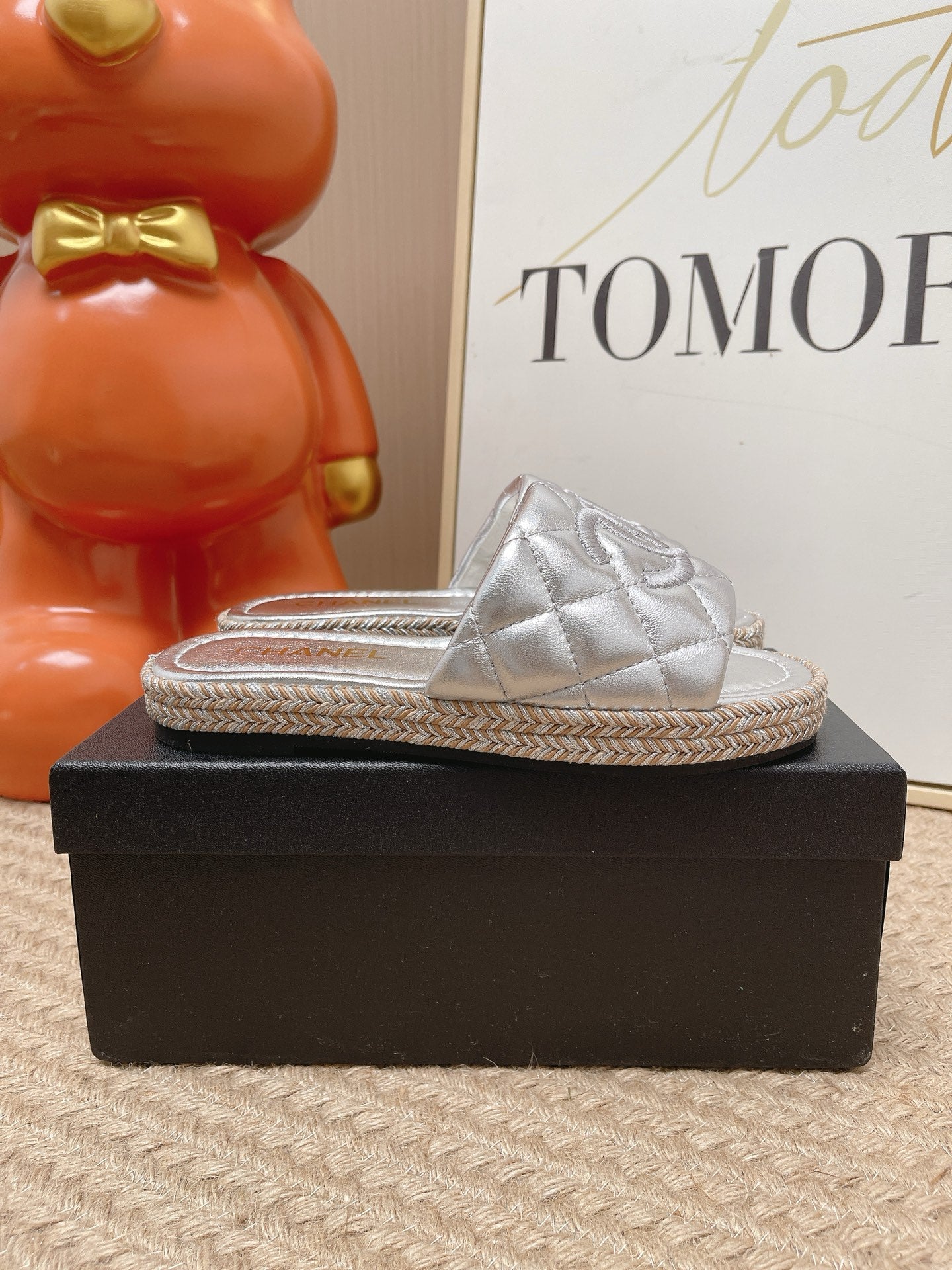 CC 26s Quilted Espadrille Slides Sliver Leather 950788