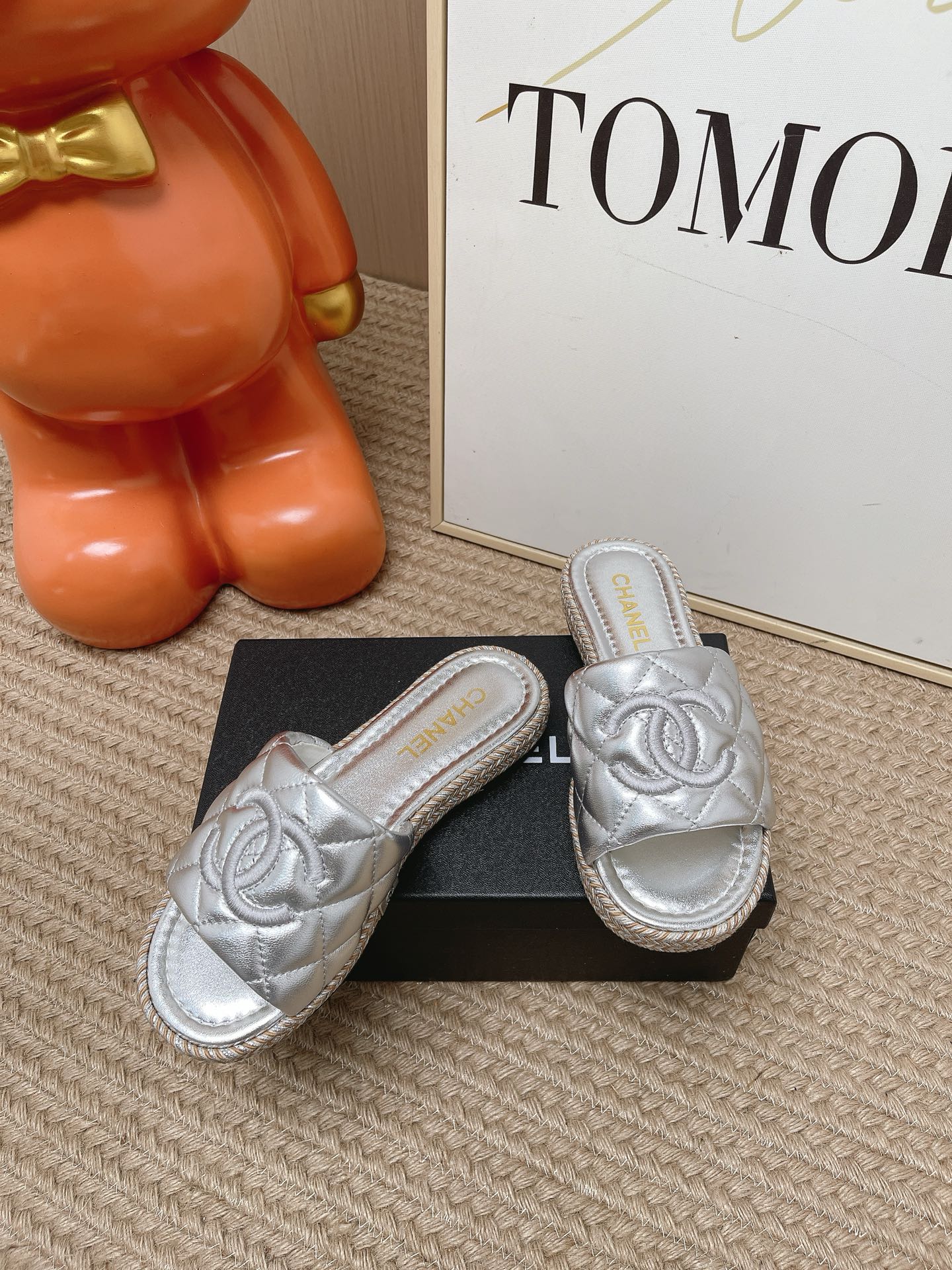CC 26s Quilted Espadrille Slides Sliver Leather 950788