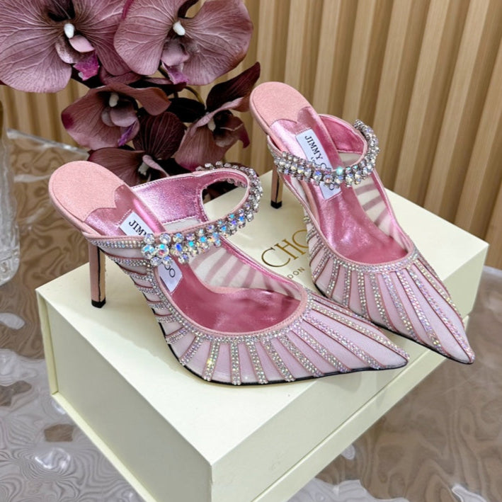 Jimmy Choo 105mm Studded High Heel Pumps Pink Cowhide
