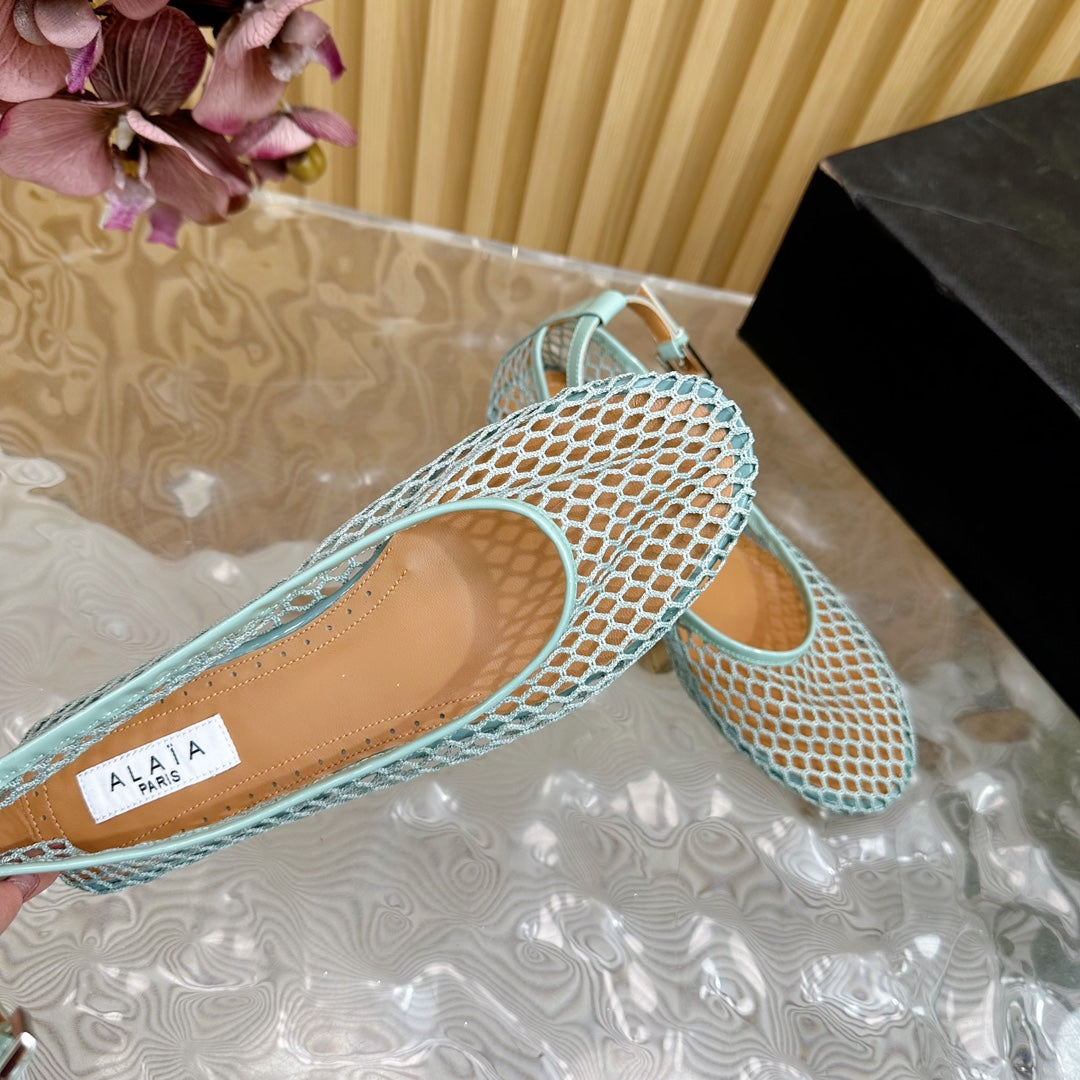 Alaila Mary Jane In Jade Green Mesh Fabric 103016