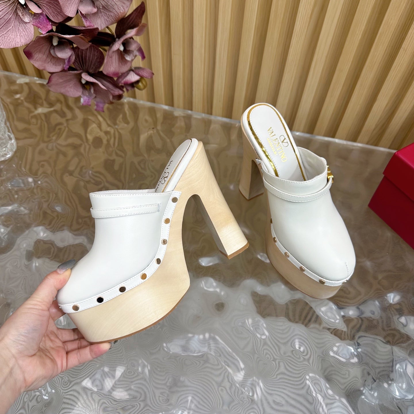 Valentino Tan-Go Clogs 10cm White Leather 702269