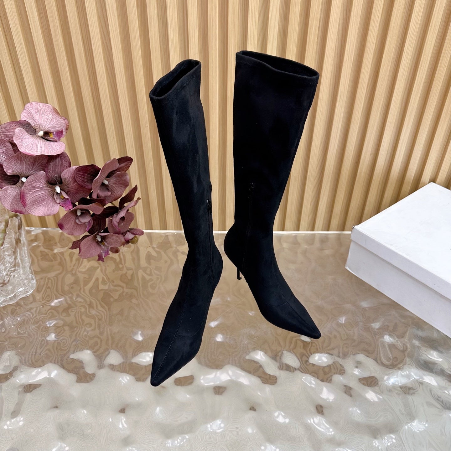 The Row Pointed-toe Knee-high Boots 70mm Black Suede 436639