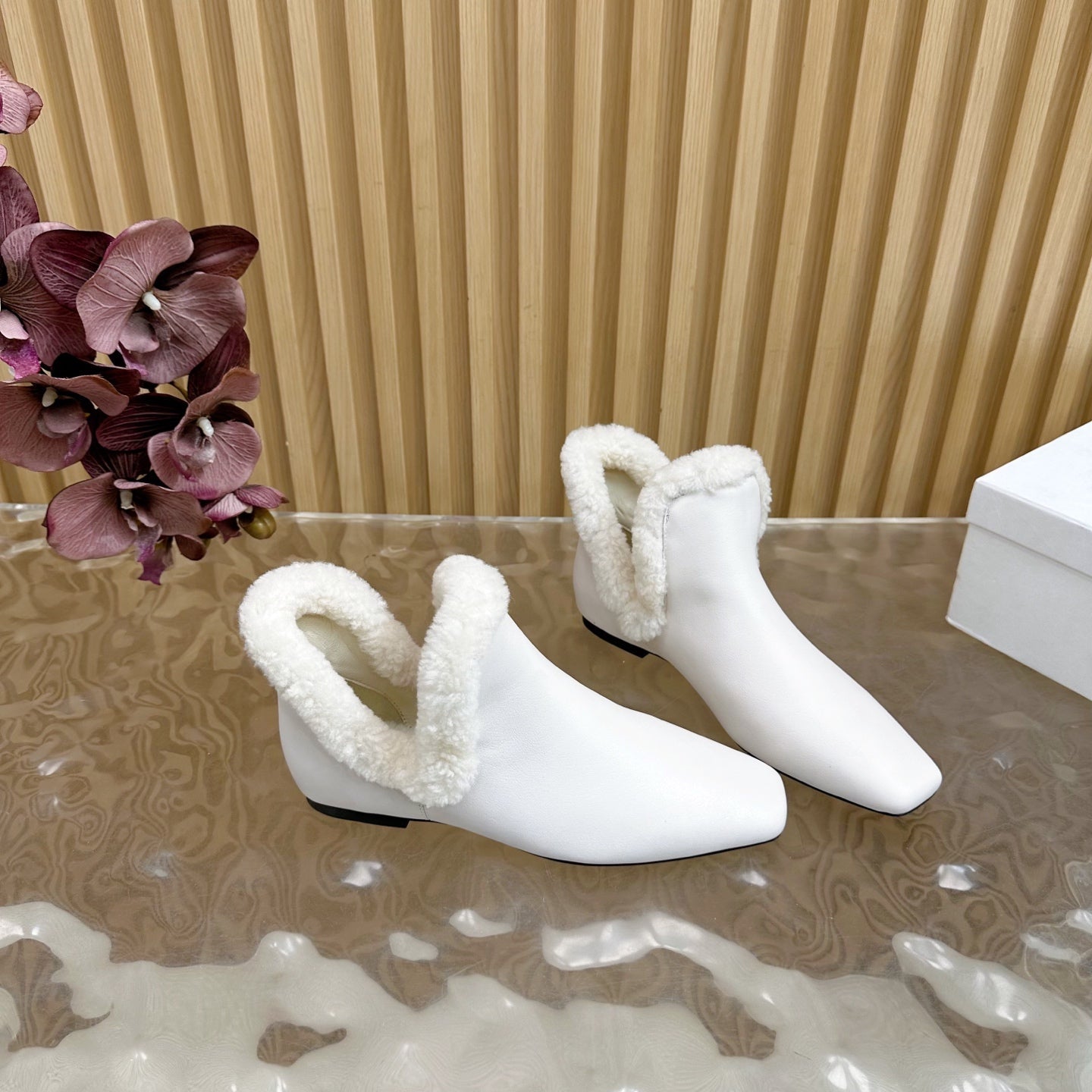 The Row Eros Ankle Boots White Shearling-trimmed Sheepskin 436643