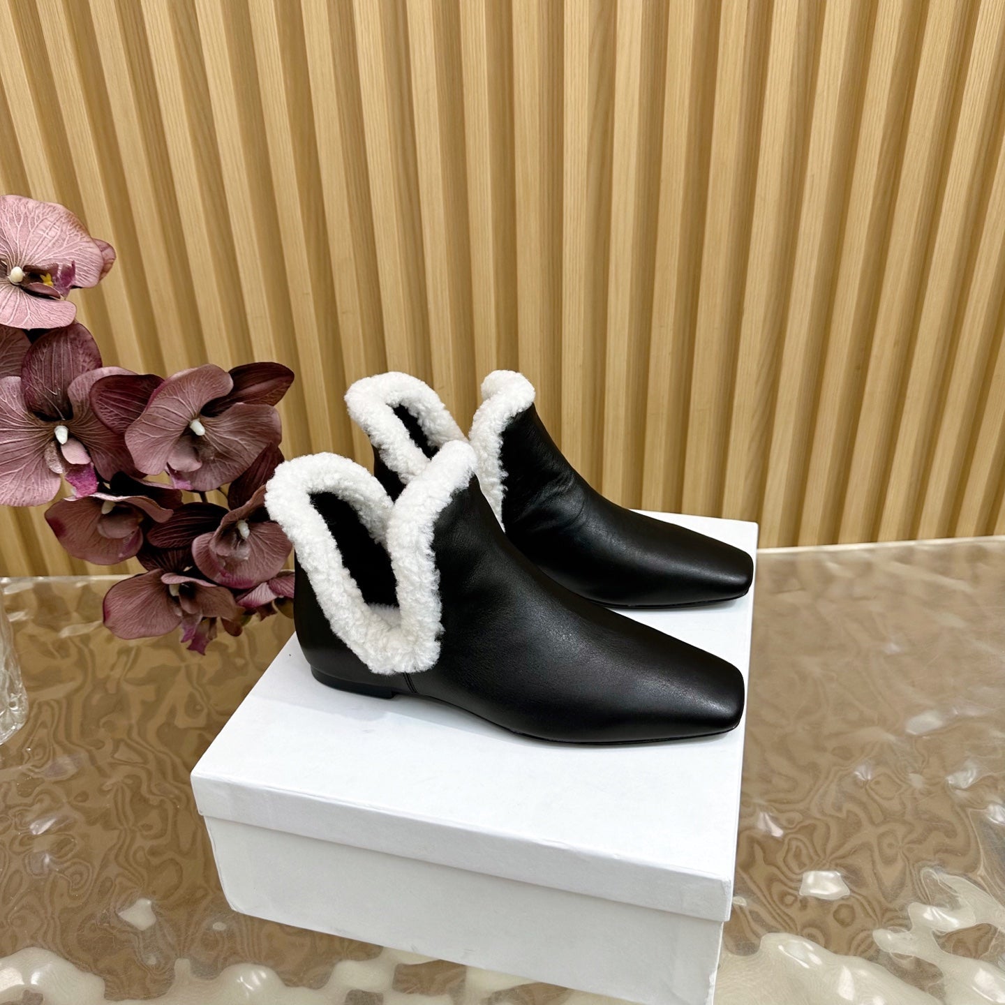 The Row Eros Ankle Boots Black Shearling-trimmed Sheepskin 436644