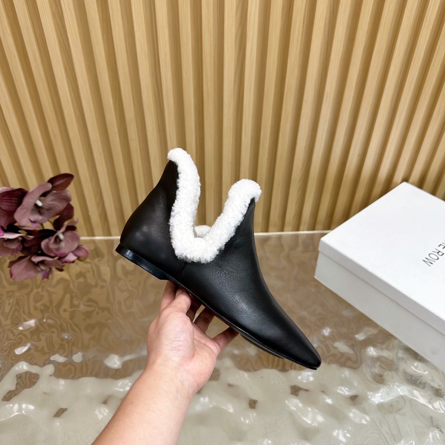 The Row Eros Ankle Boots Black Shearling-trimmed Sheepskin 436644