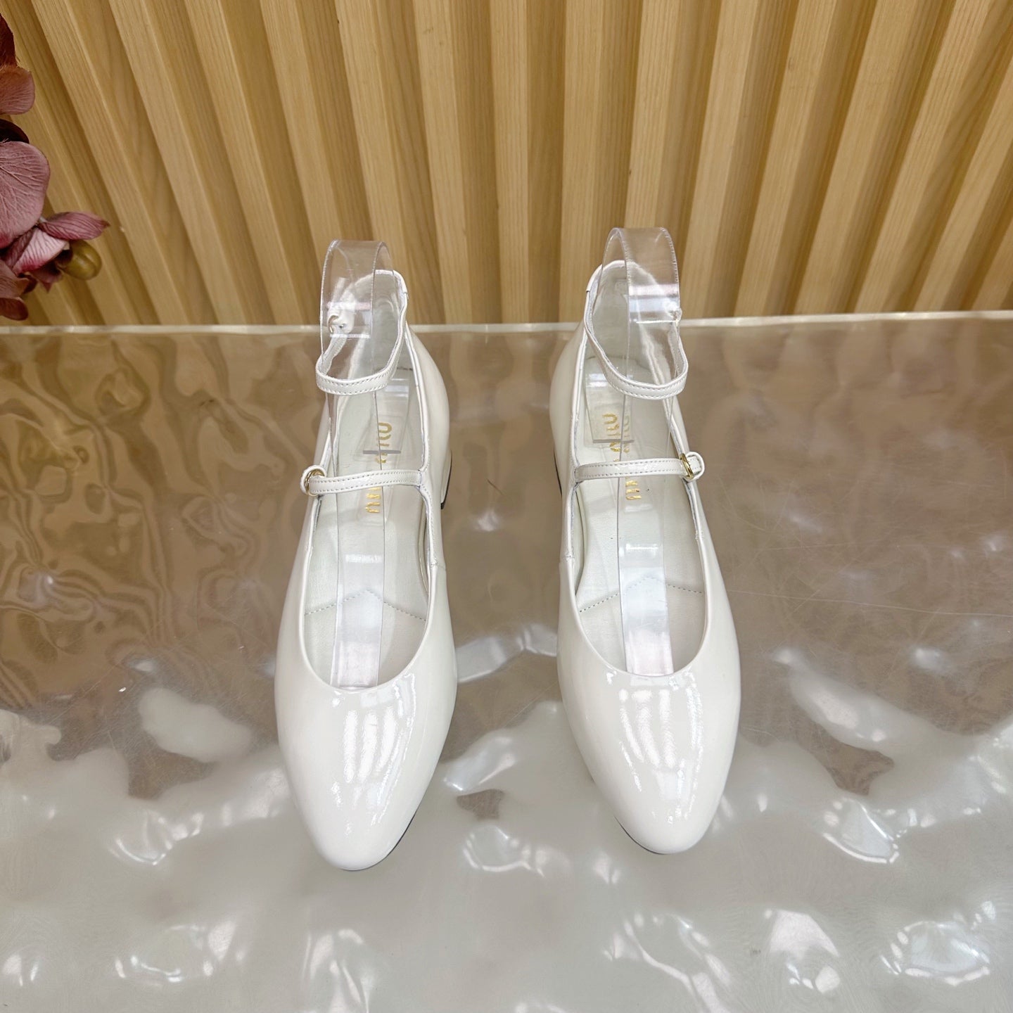 Miu Slingback Pumps With Straps White Patent Leather 498171