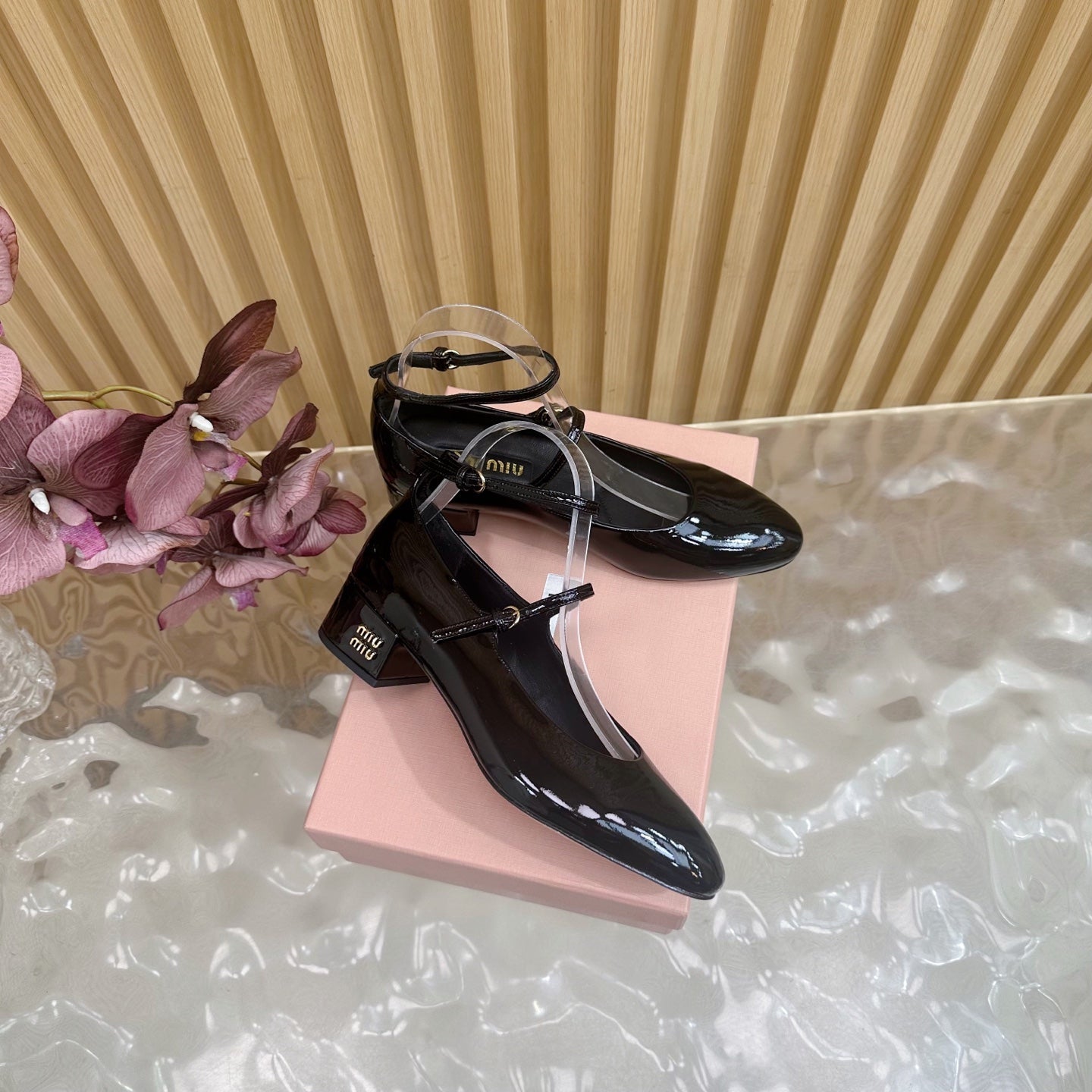 Miu Slingback Pumps With Straps 45mm Black Patent Leather 498174