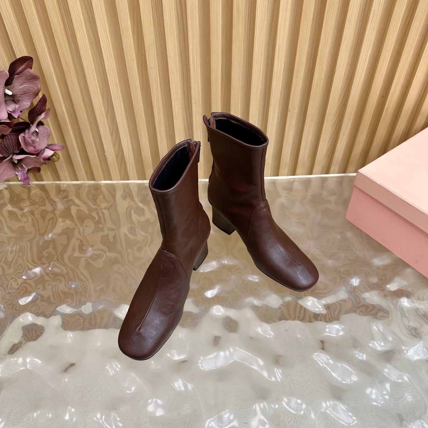 Miu Bootie Deep Reddish Brown  Nappa Leather 498178