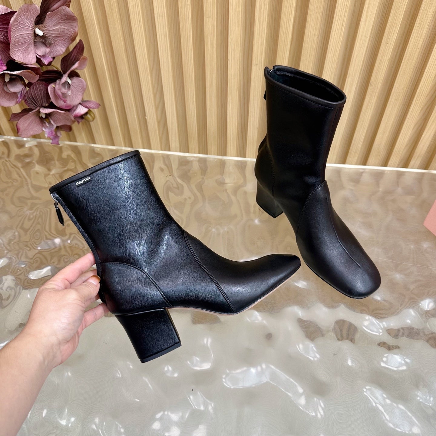 Miu Booties Black Nappa Leather 498180