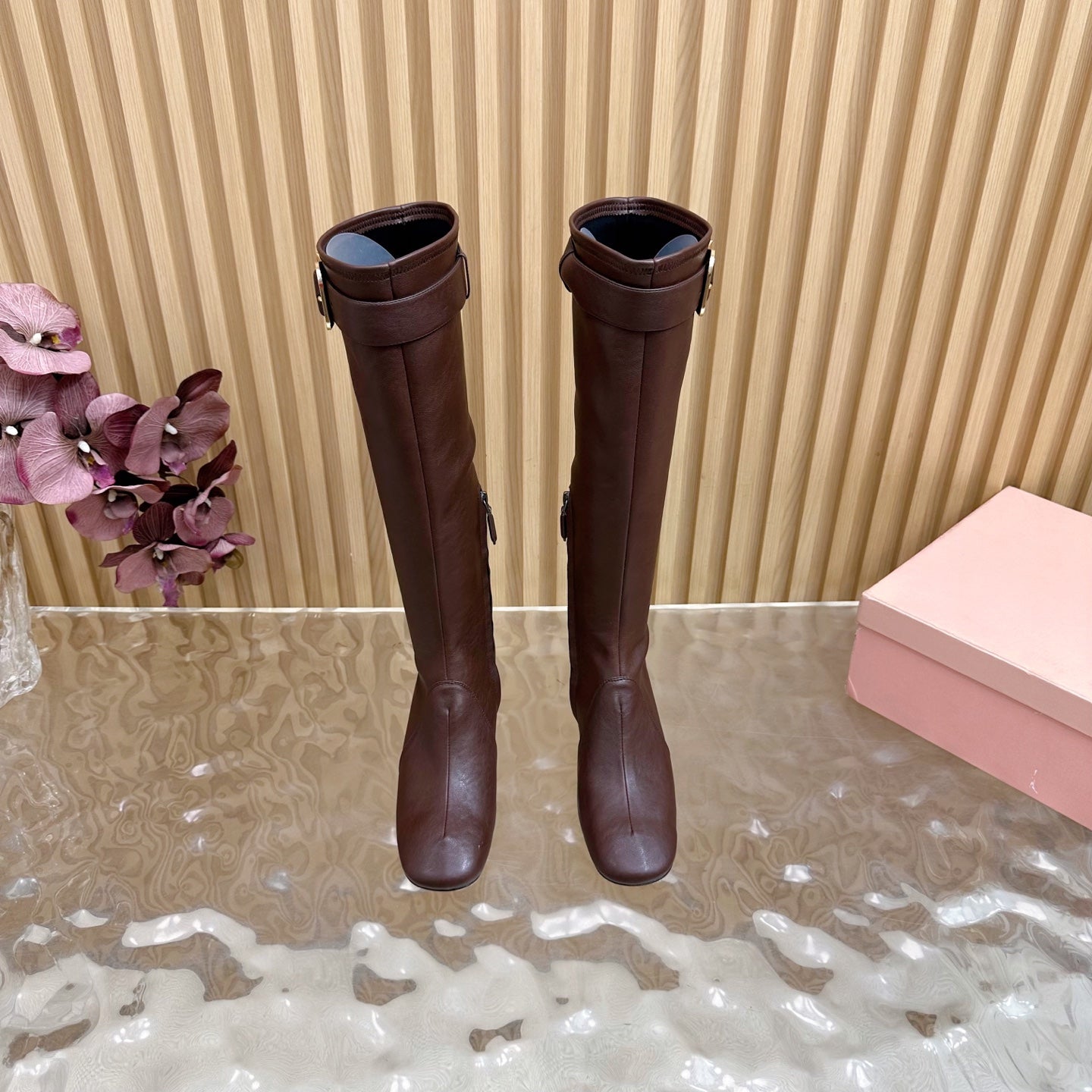 Miu Boots With Buckle Deep Reddish Brown Nappa Leather  498181