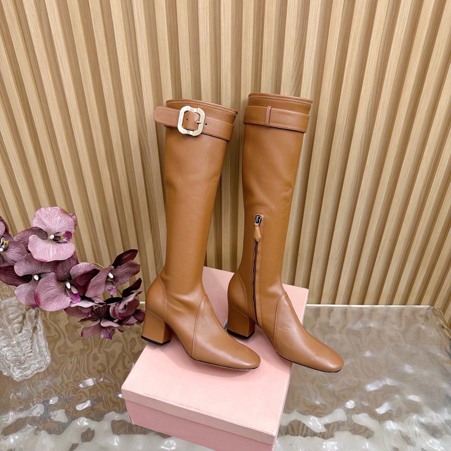 Miu Boots With Buckle Camel Nappa Leather  498182