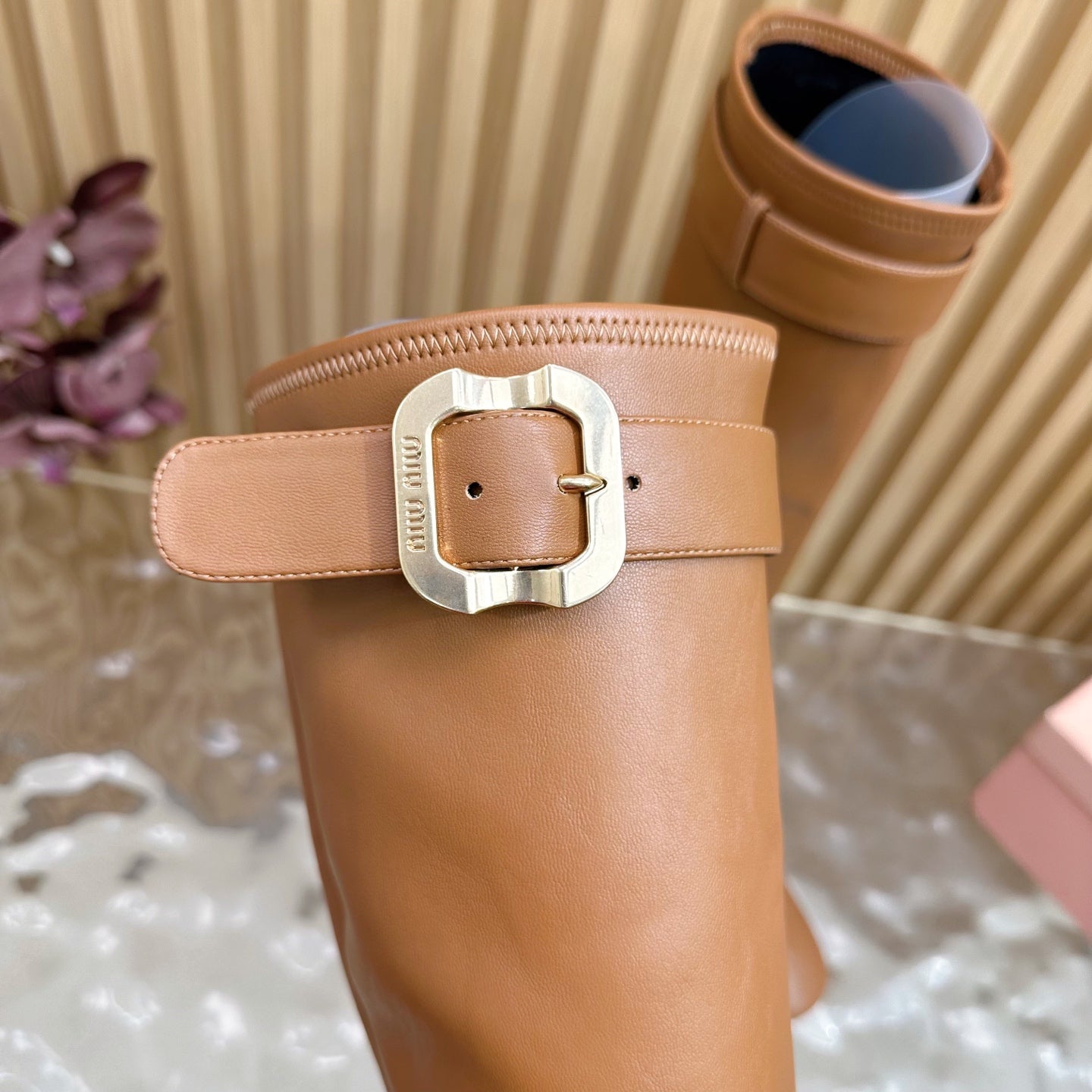 Miu Boots With Buckle Camel Nappa Leather  498182