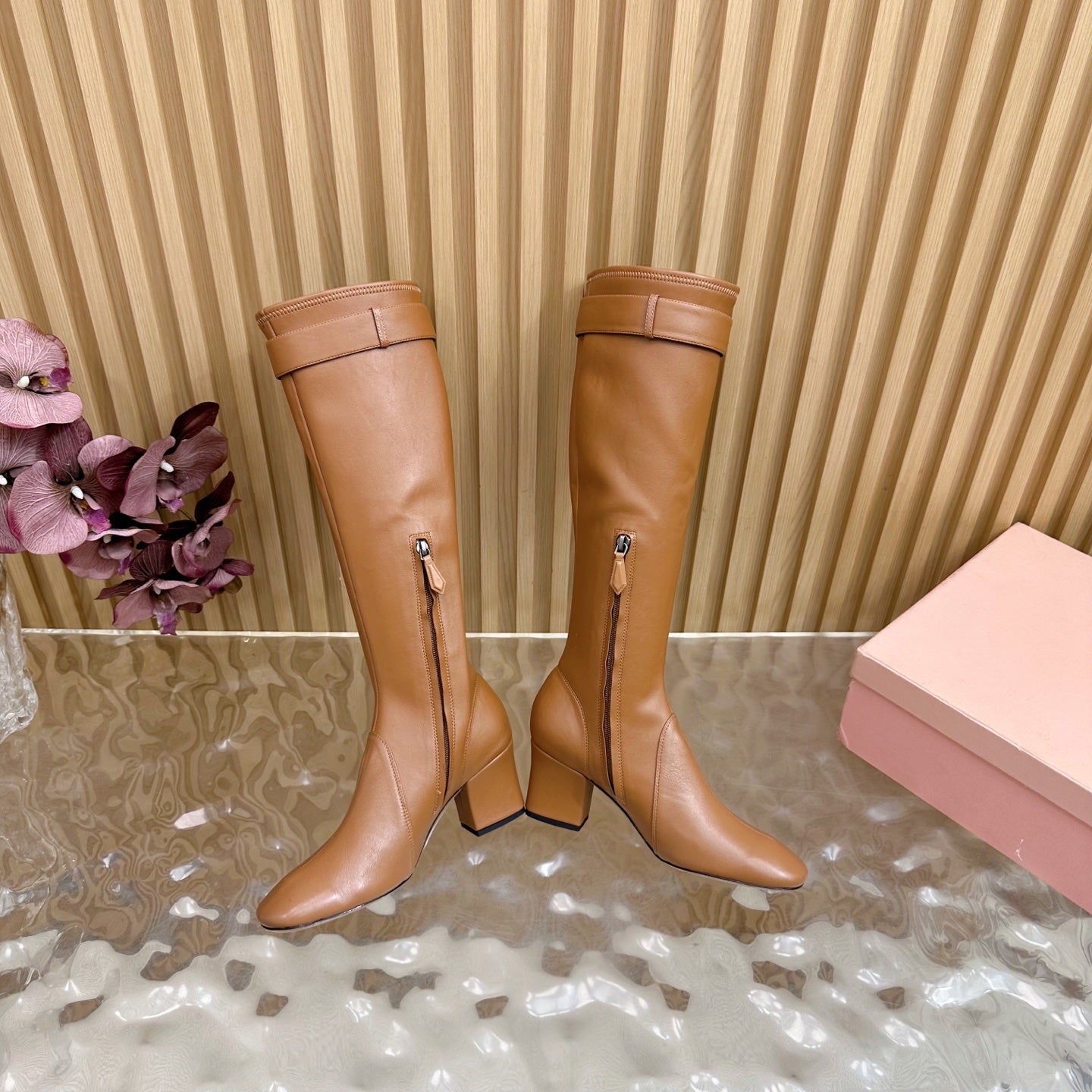 Miu Boots With Buckle Camel Nappa Leather  498182