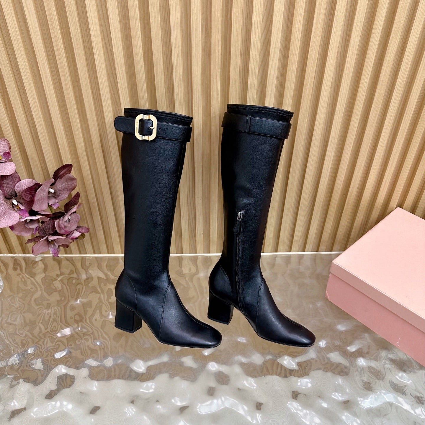 Miu Boots With Buckle Black Nappa Leather  498183