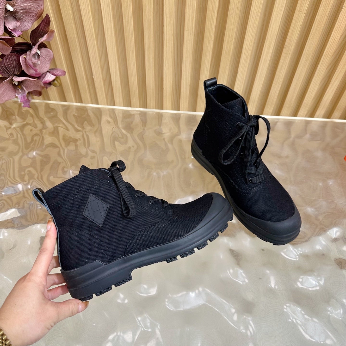 HM Kooler Ankle Boot Dark Navy Blue Canvas 498193