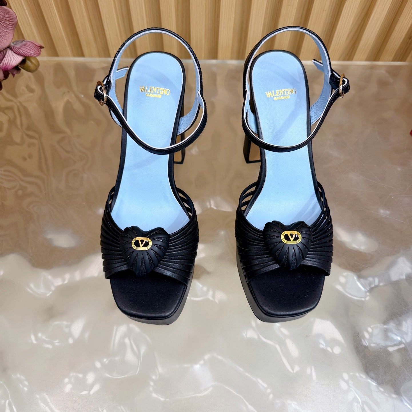 Valentino Royal Sandal 11.5cm Black Blue Leather 702275
