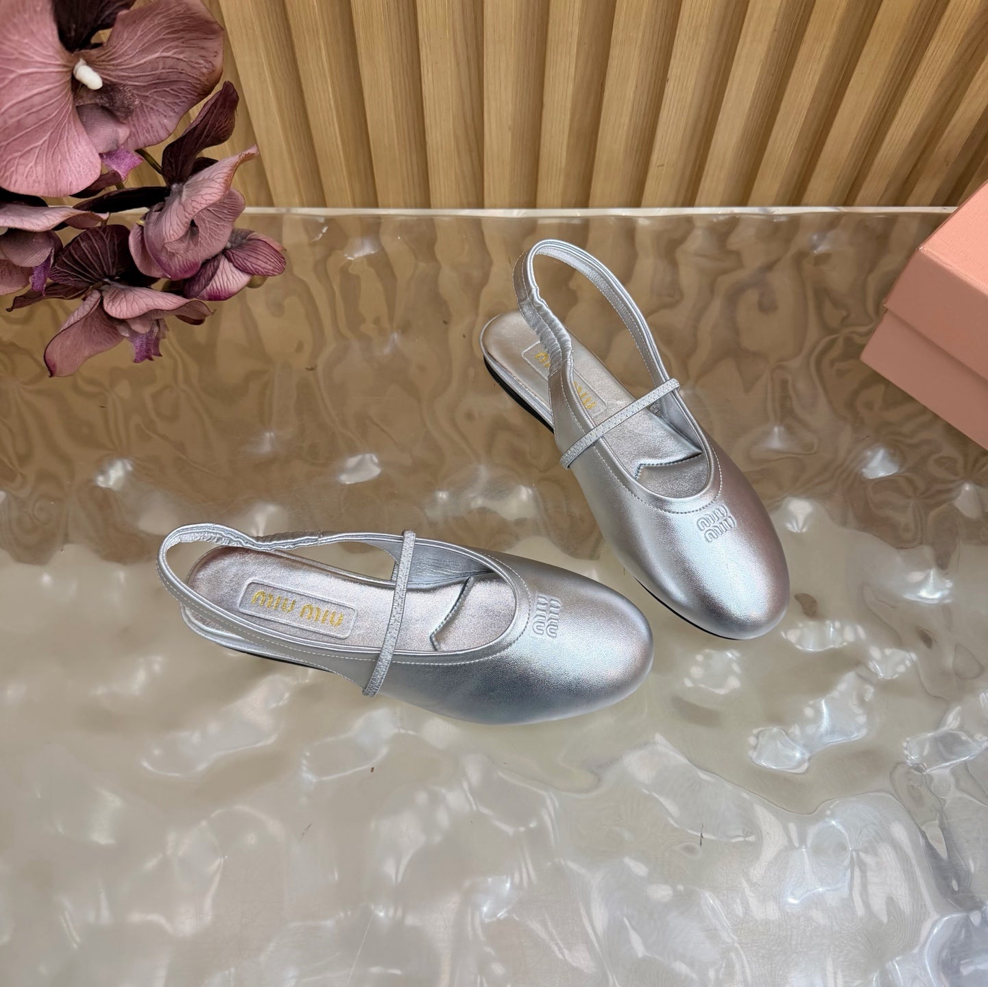 Miu 26s Slingback Ballerinas Sliver Lambskin 933412