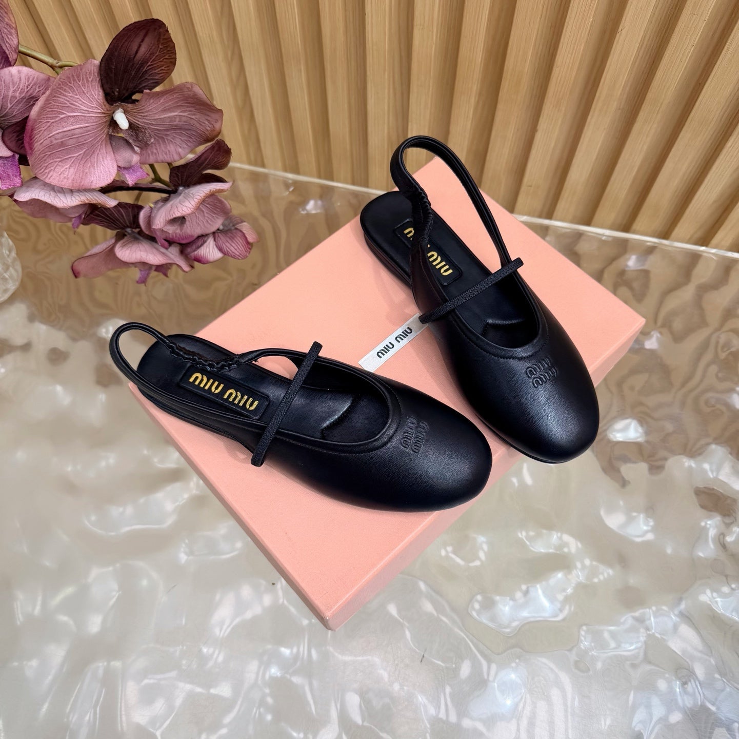 Miu 26s Slingback Ballerinas Black Lambskin 933415