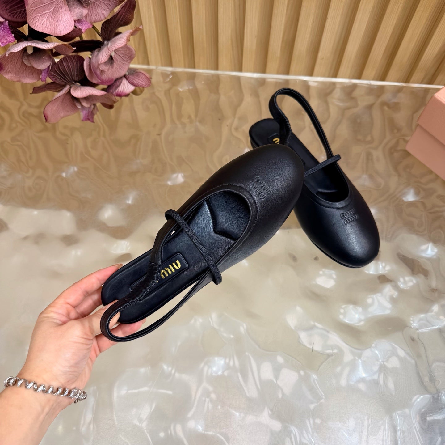Miu 26s Slingback Ballerinas Black Lambskin 933415