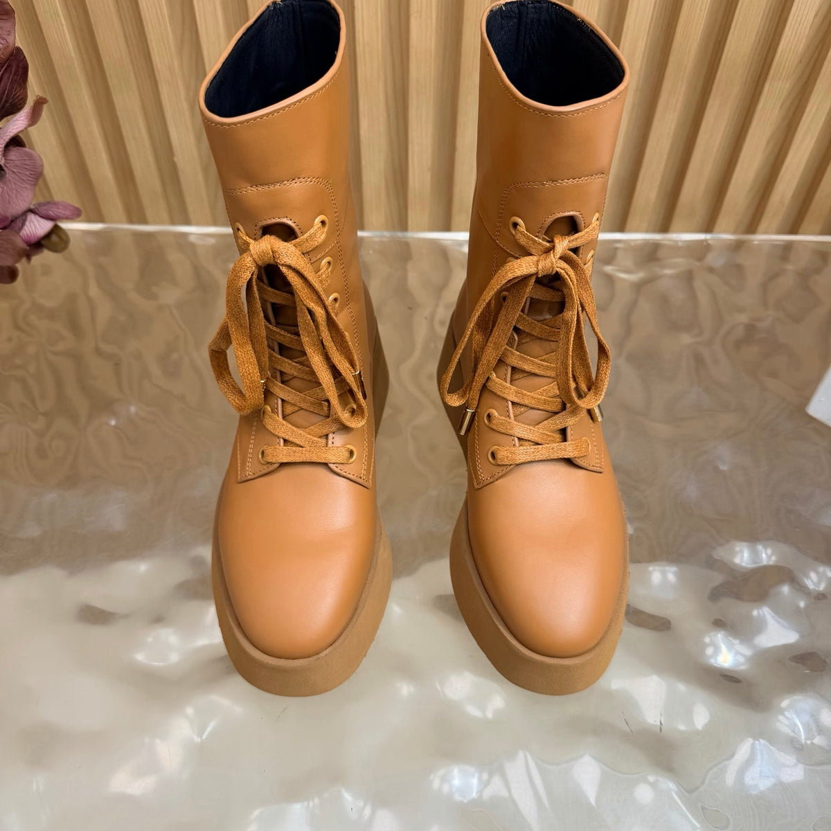 CE 26s Wedge Combat Boots 5cm Tan Leather 131454