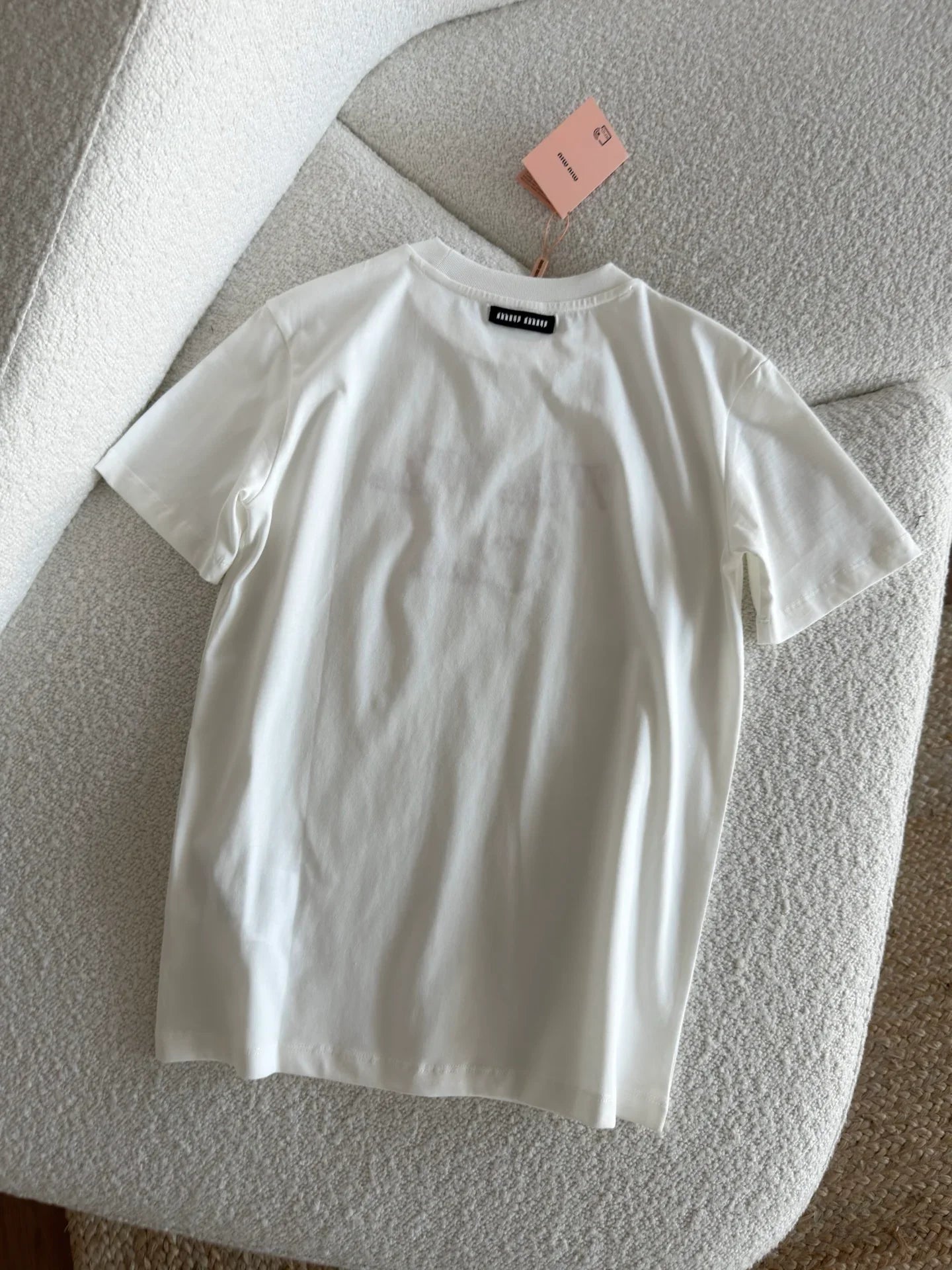 Miumiu 2026 Embroidered Short-Sleeve Tee White and Gray Cotton 810778