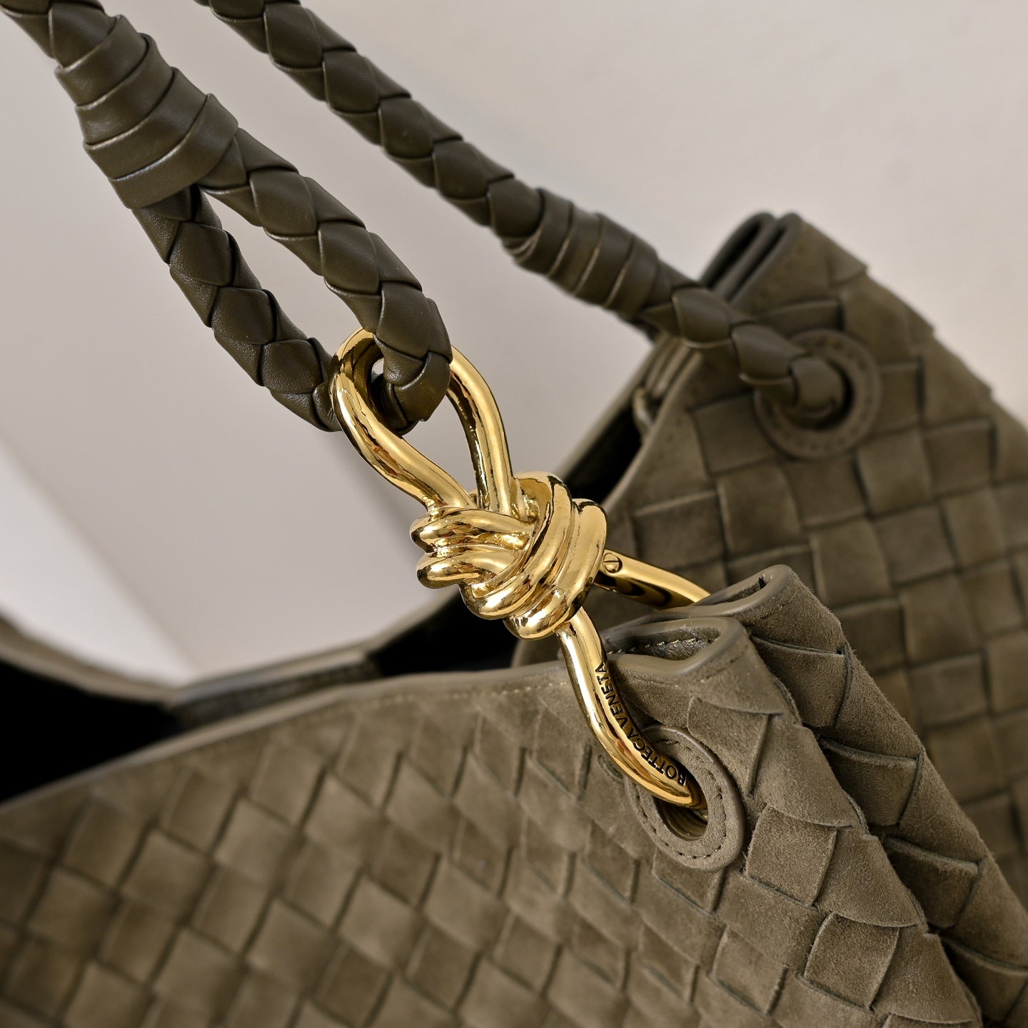 BV 26s Parachute Bag Olive Intrecciato Suede 291417