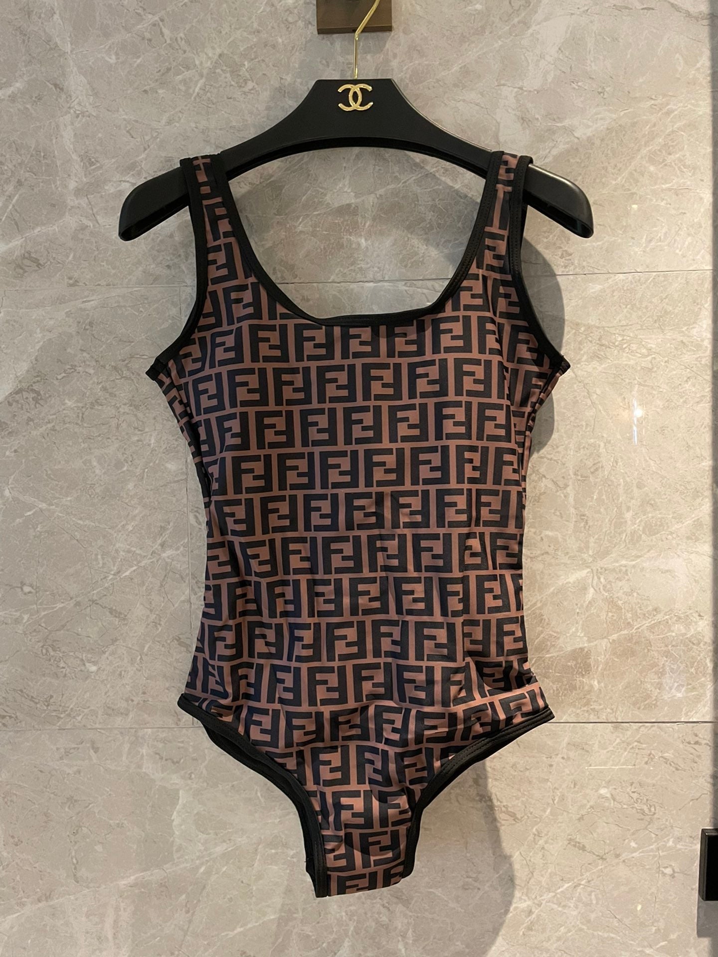 Fendi Reversible One-Piece Swimsuit Black Brown Cotton 180521