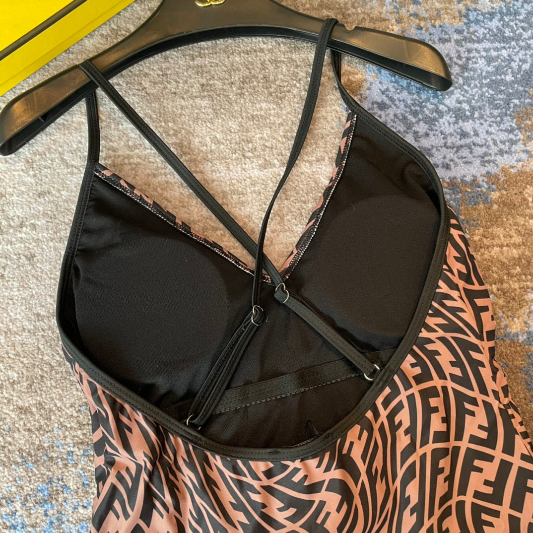Fendi Swimsuits Black Beige Cotton 180525