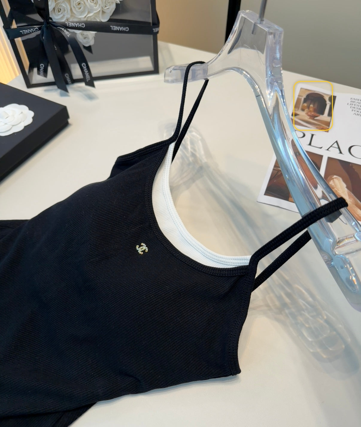 Chanel Rib-Knit Tank Top Black Cotton Polyamide 185830