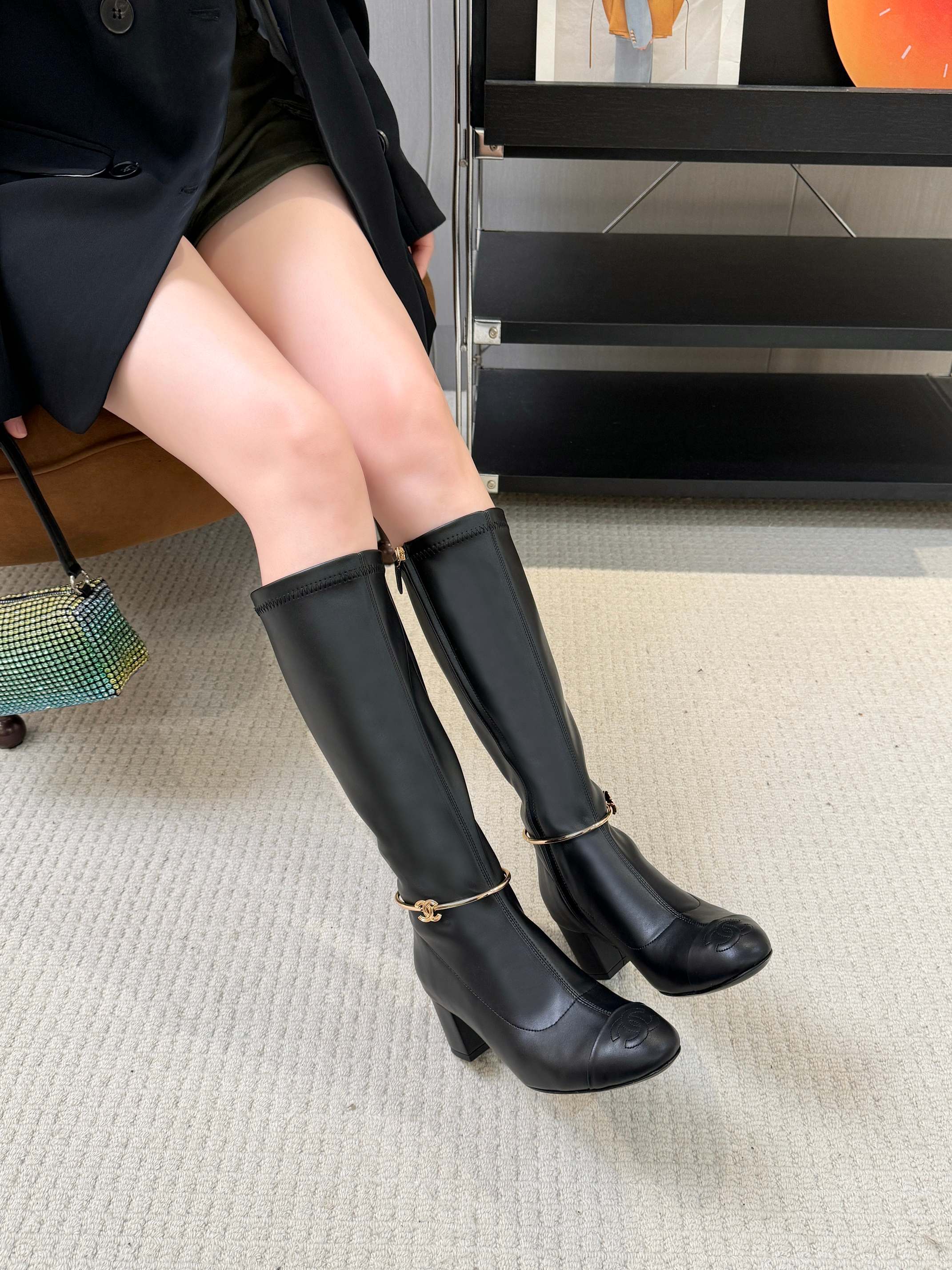 CC Cruise 25/26 Long Boot 6cm Black Calfskin 924511