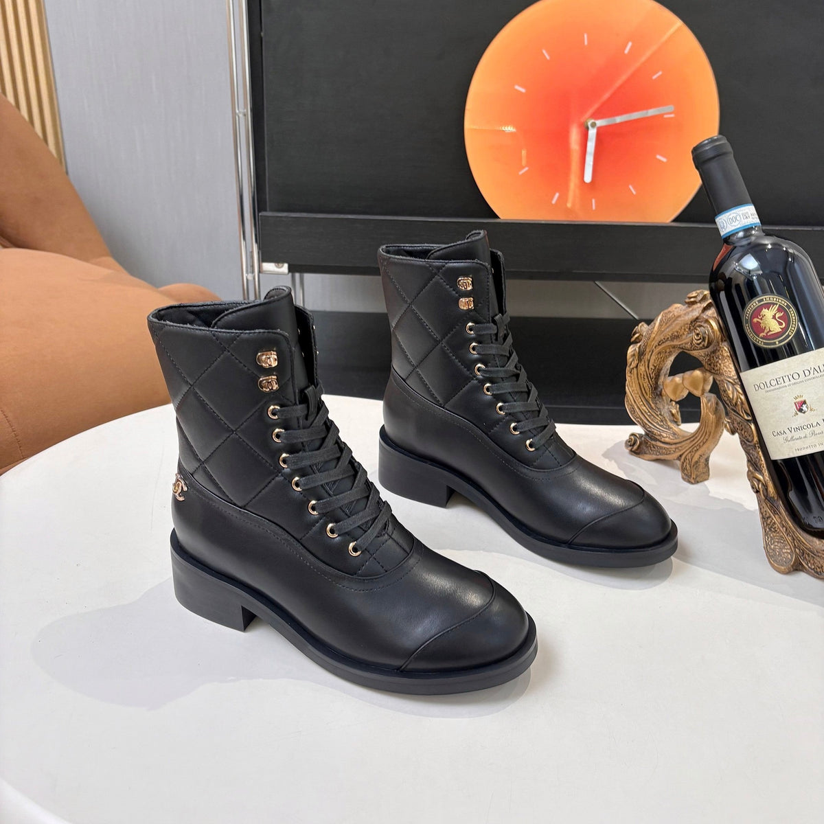 CC 26s Quilted Martin Boots Black Lambskin 100836