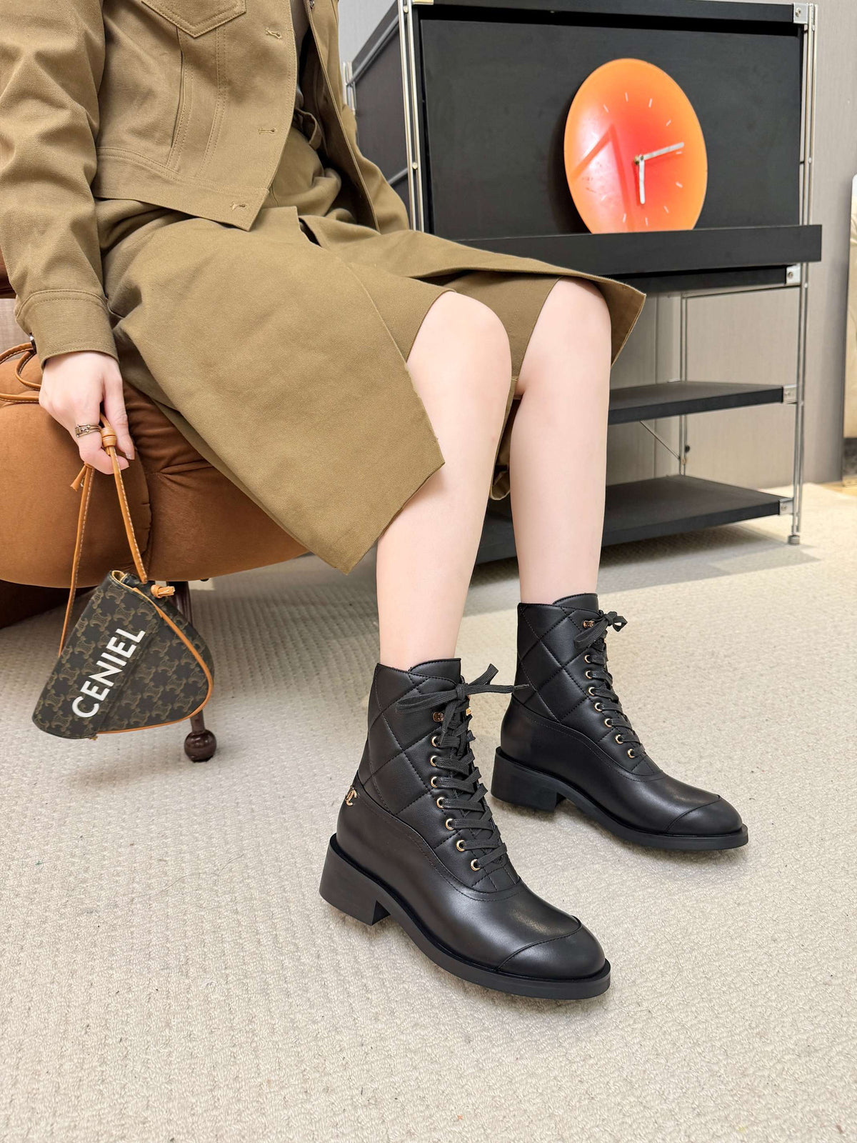 CC 26s Quilted Martin Boots Black Lambskin 100836