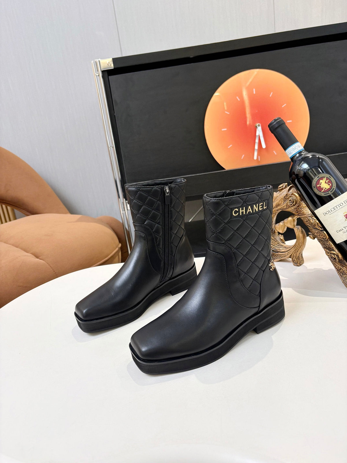 Chanel 26s Quilted Ankle Boots 4cm Black Leather 168208