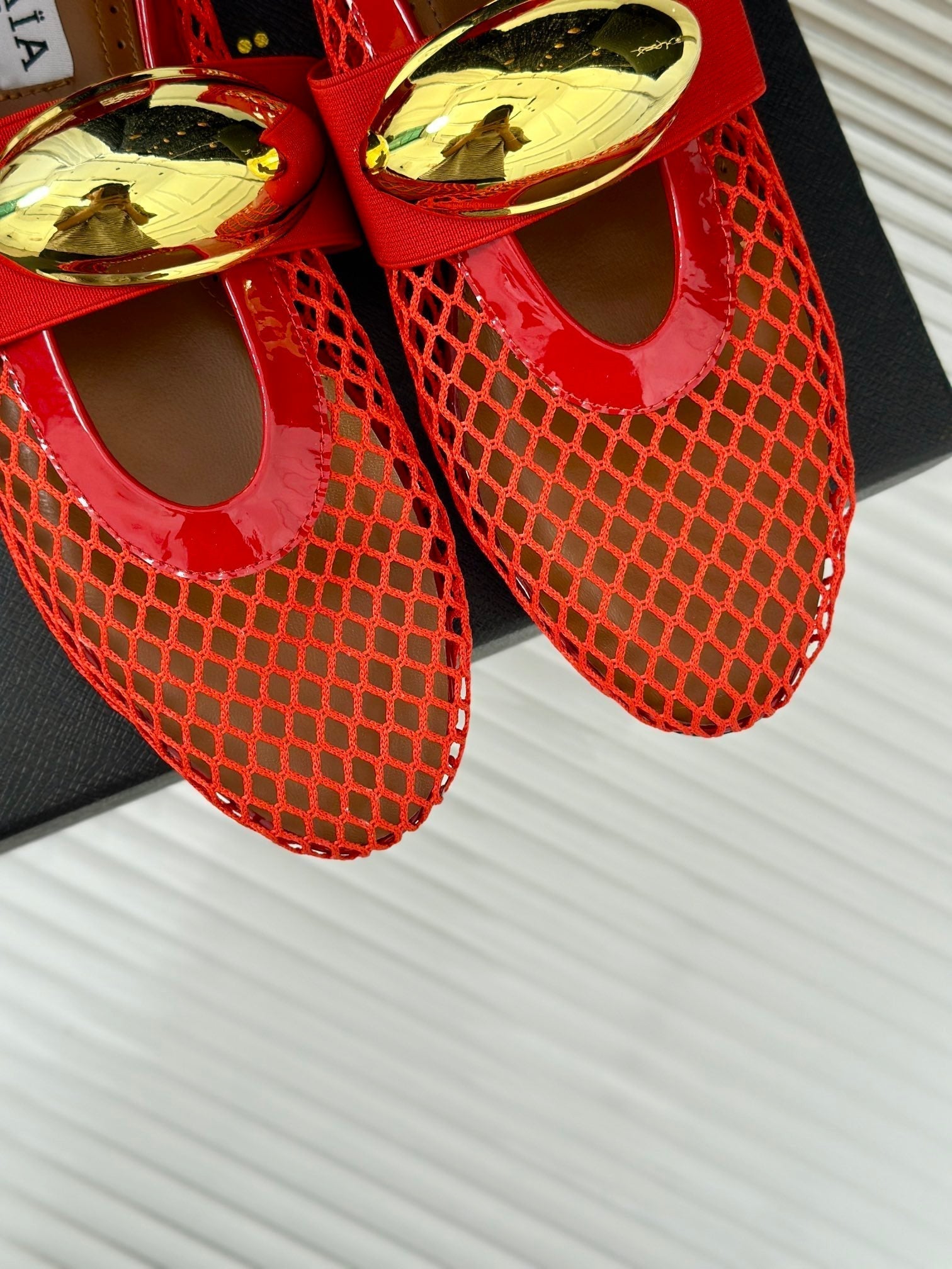 ballet flat jewel fishnet red lambskin