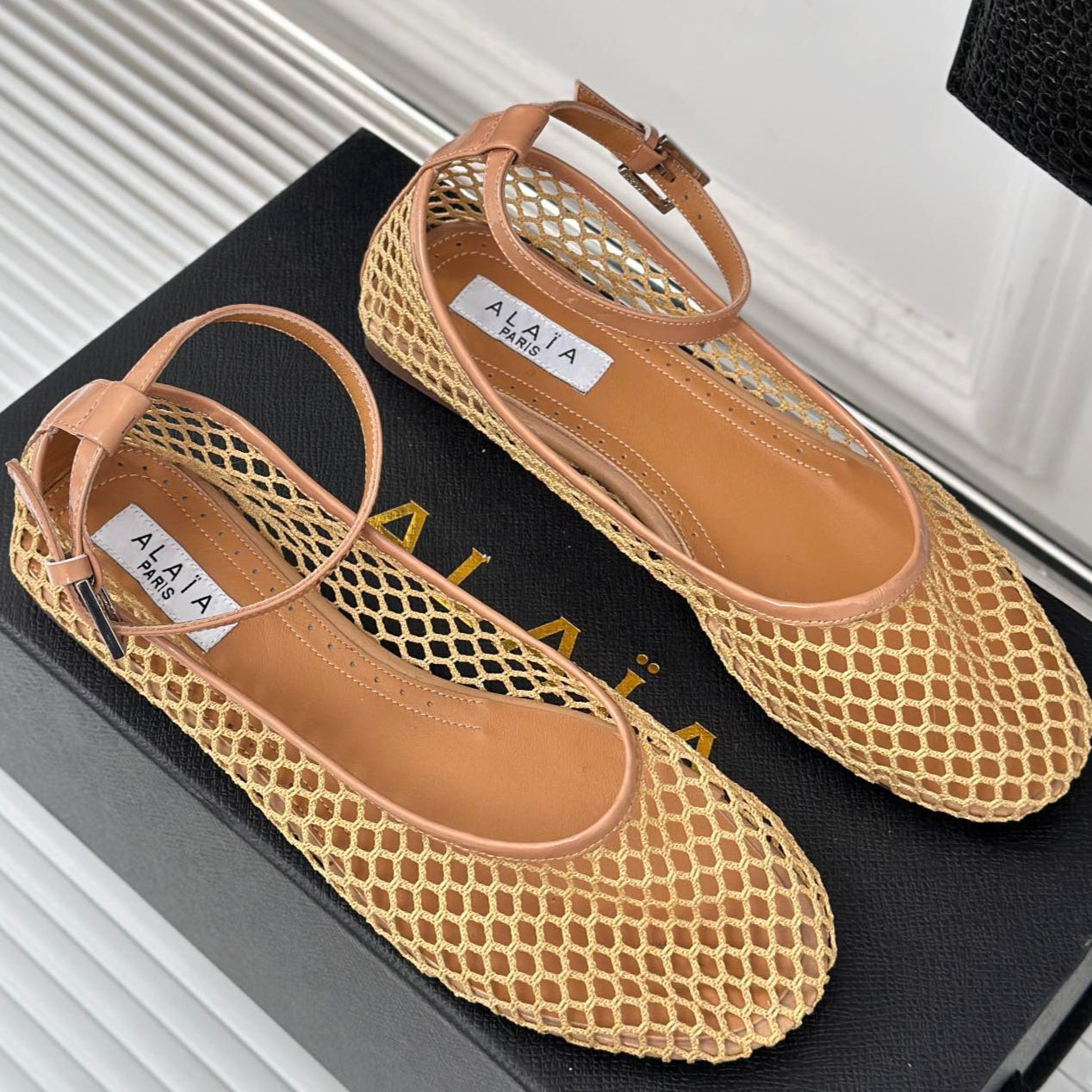 Alaia Mary Jane Ballet Flat Yellow Lambskin 293235