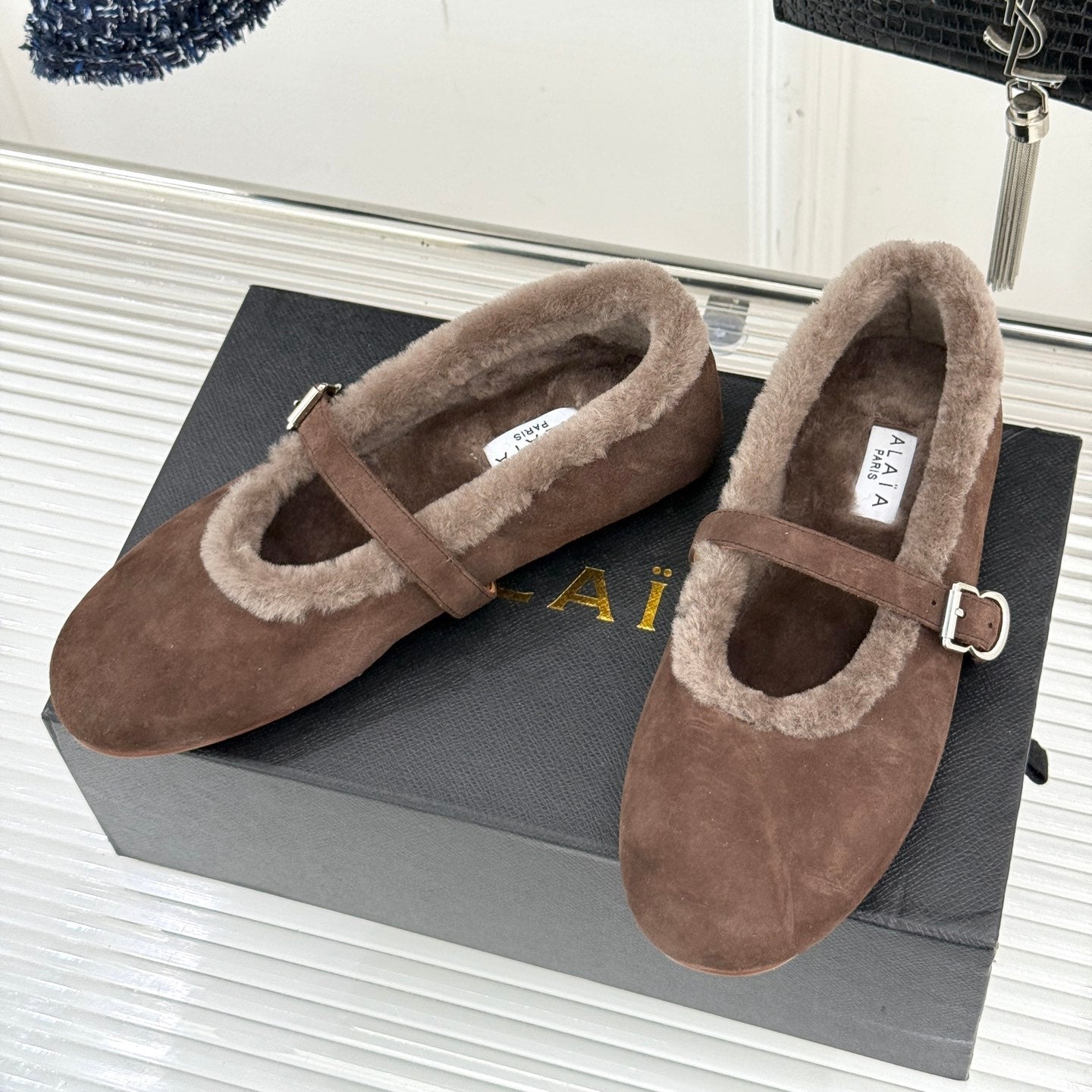 Alaia 25WF Mary Jane chocolate brown suede wool 472224