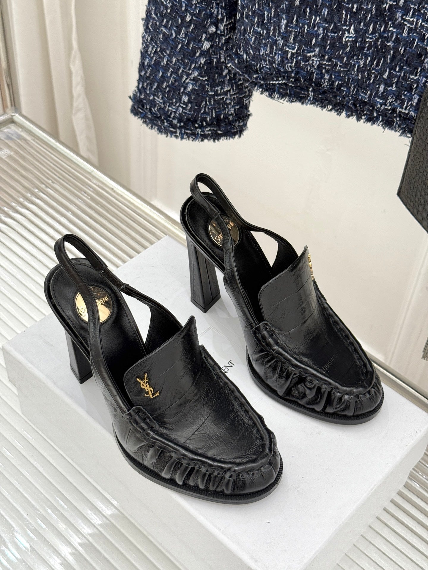 YSL 26WF Le Slingback 10.5cm Black Leather 642955