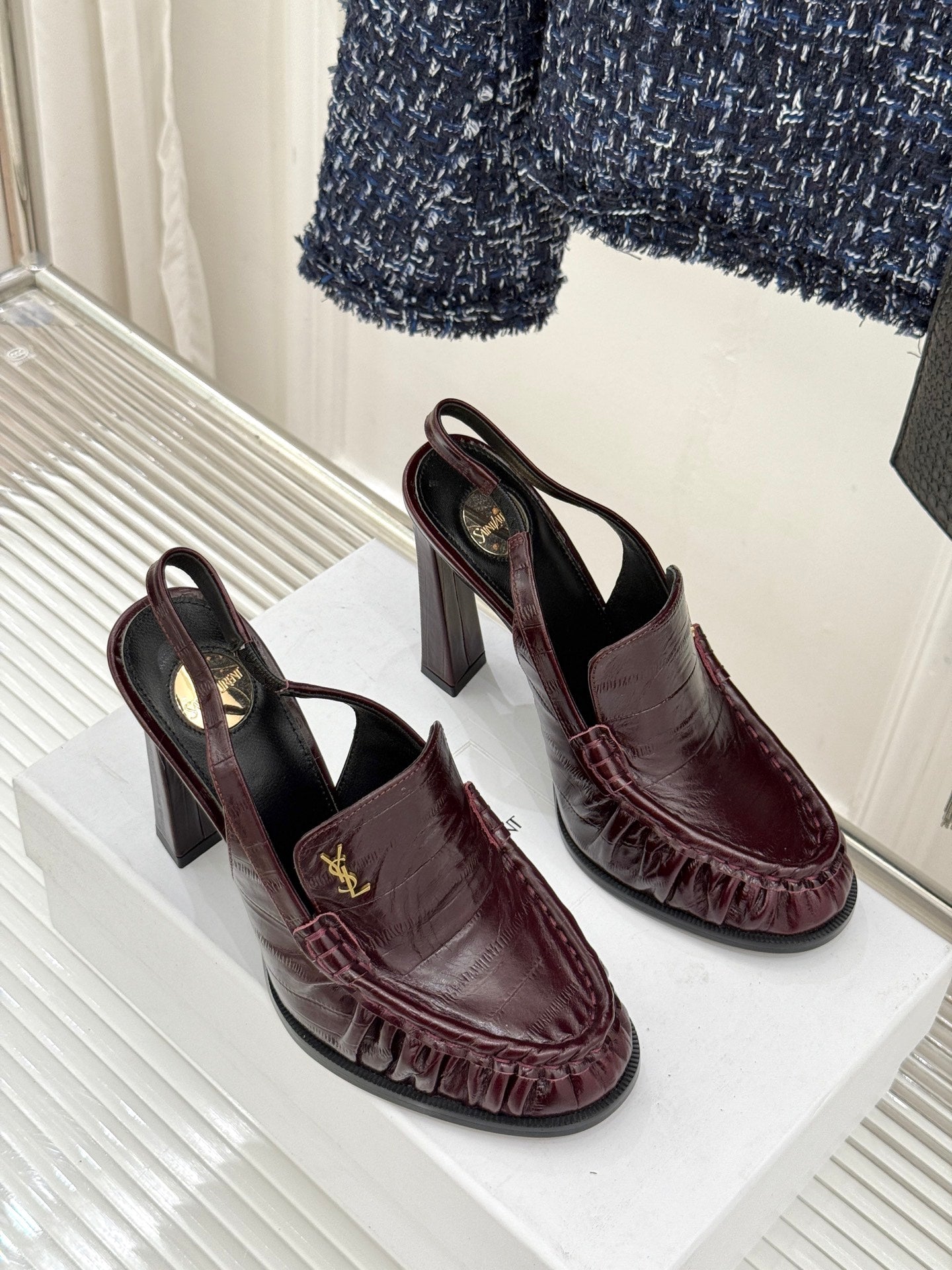 YSL 26WF Le Slingback 10.5cm Burgundy Leather 642956