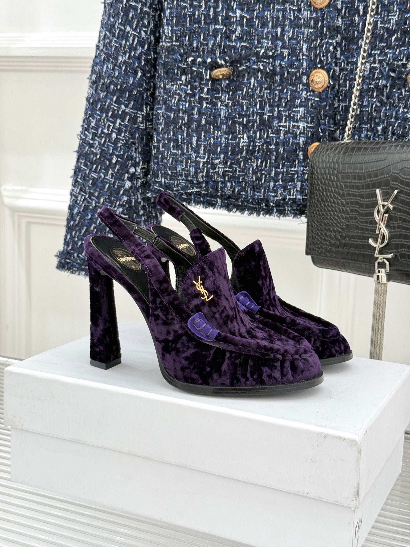 YSL 26WF Le Slingback 10.5cm Purple Velvet642957